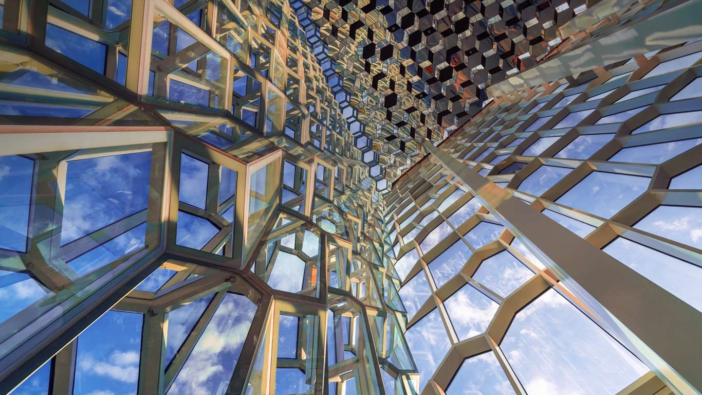 1370x770 Harpa concert hall Reykjavik. Framework of the interior, Desktop