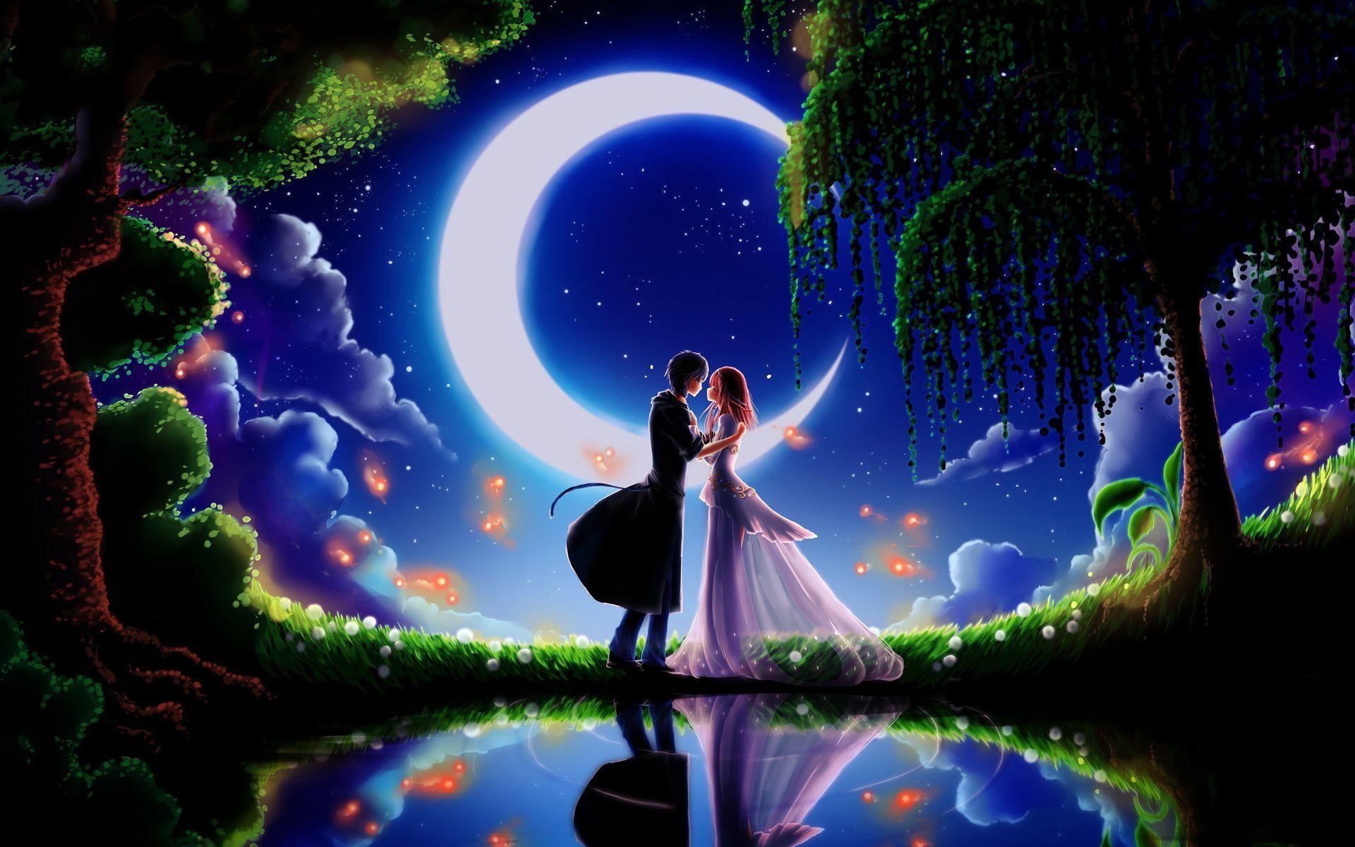 1920x1200 Moon Love Story. Anime Love. Romantic love picture, Love, Desktop