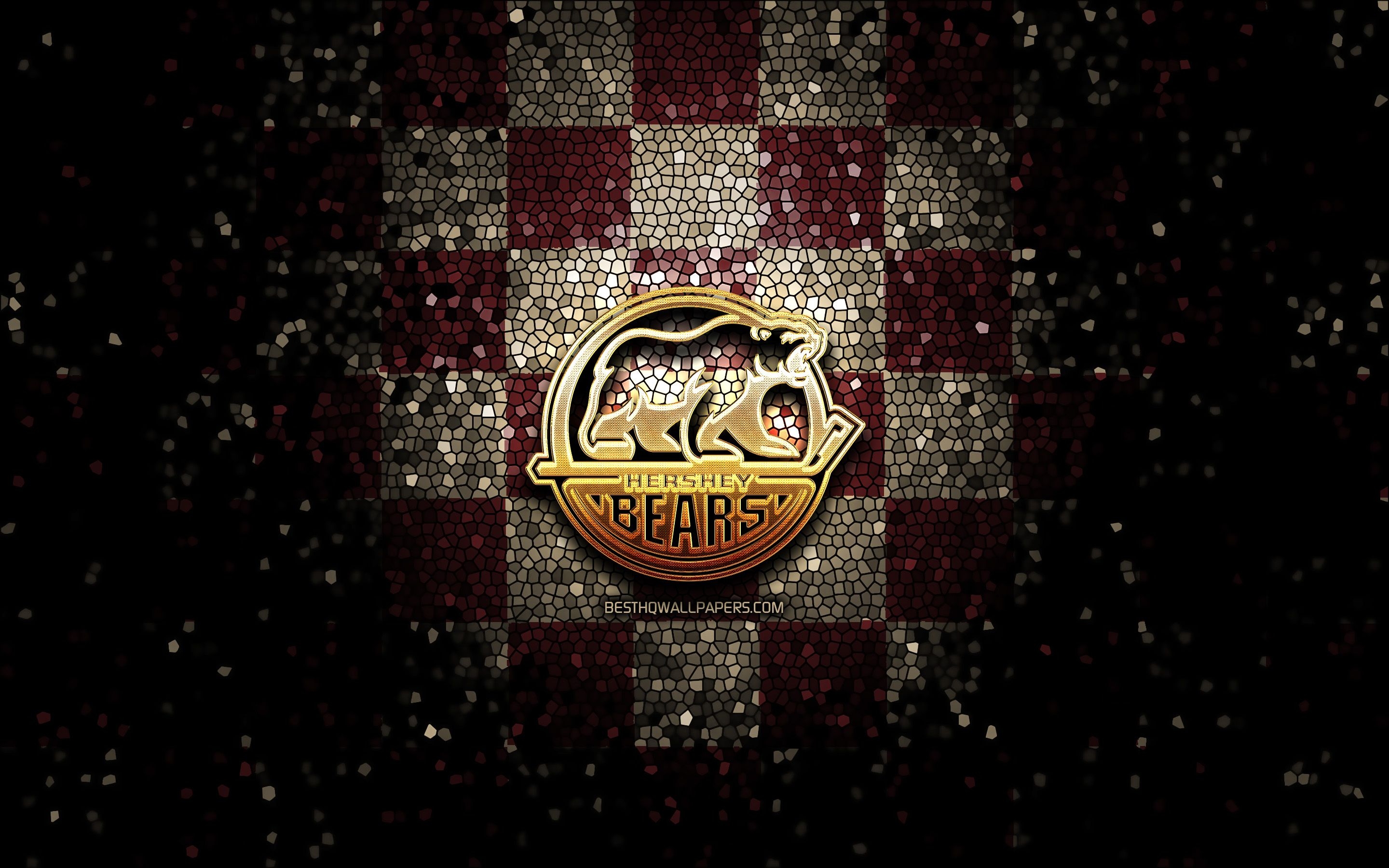 2880x1800 Download wallpaper Hershey Bears, glitter logo, AHL, purple gray checkered background, USA, american hockey team, Hershey Bears logo, mosaic art, hockey, America for desktop with resolution. High Quality HD picture wallpaper, Desktop