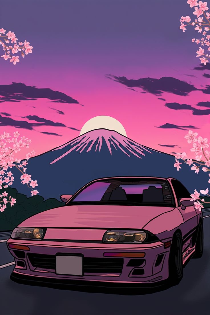 740x1110 A Sunset Outrun to Mount Fuji, Phone