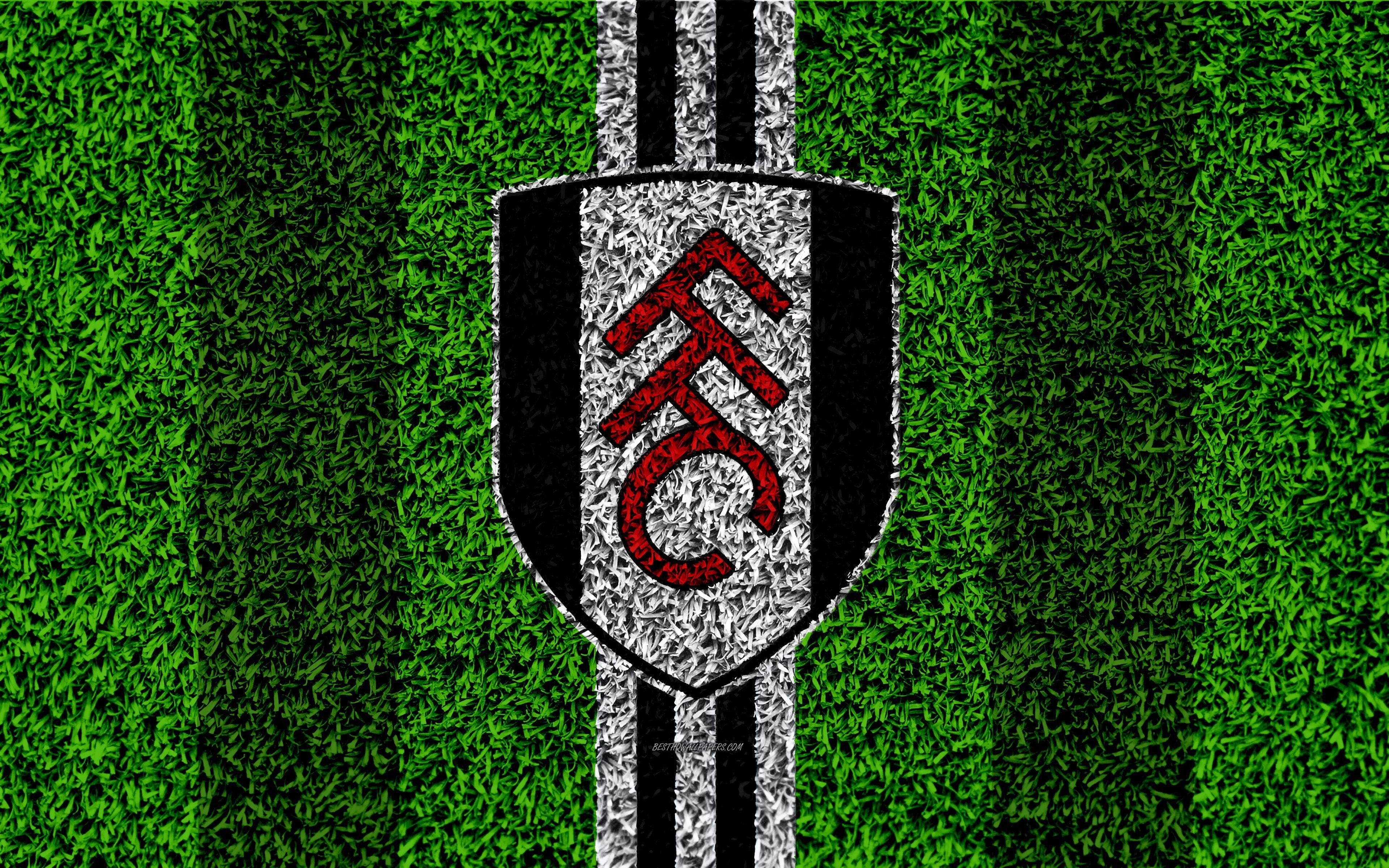 3840x2400 Download wallpaper Fulham FC, 4k, football lawn, logo, emblem, Desktop