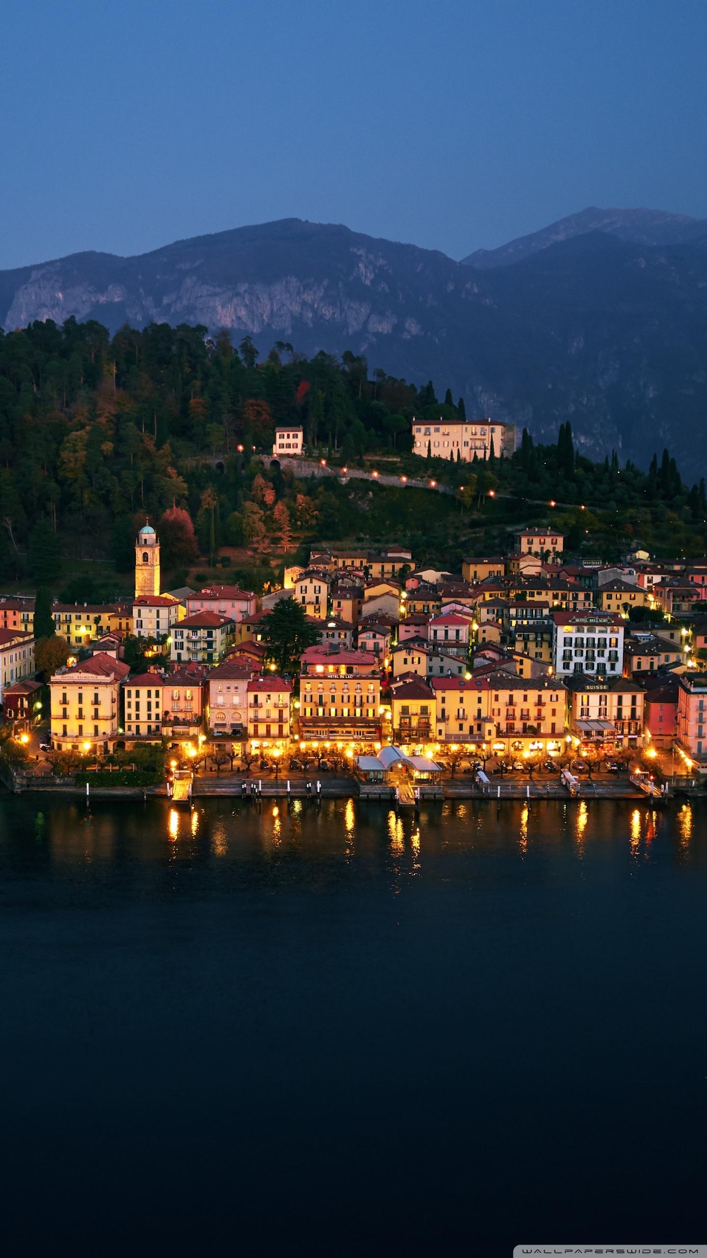 1440x2560 Lake Como, Night, Bellagio, Italy Ultra HD Desktop Background, Phone