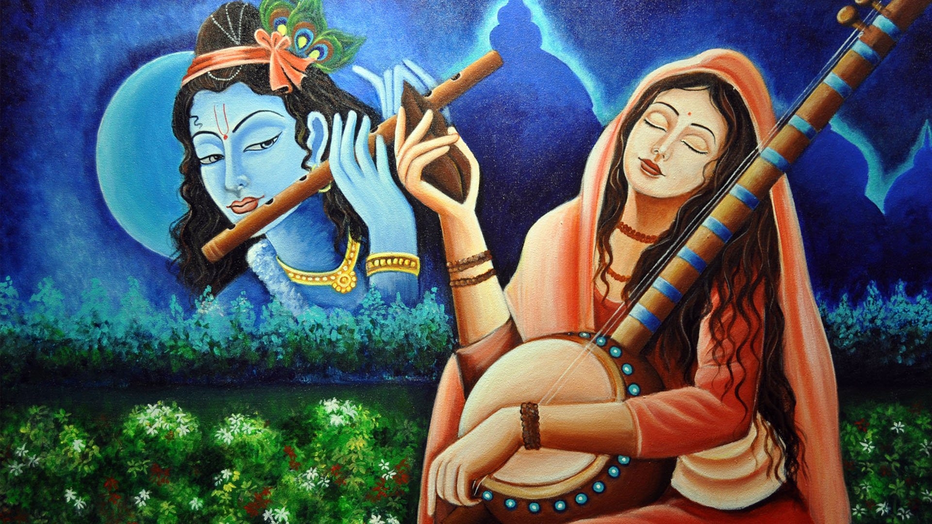 1920x1080 Meera Bai With Krishna Wallpaper Paintings. Hindu Gods and Goddesses, Desktop