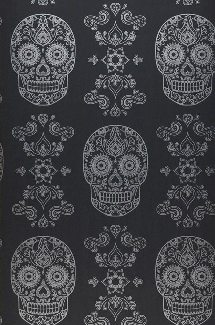 730x1100 Wallpaper Dia de los Muertos (Black grey, Silver), Phone