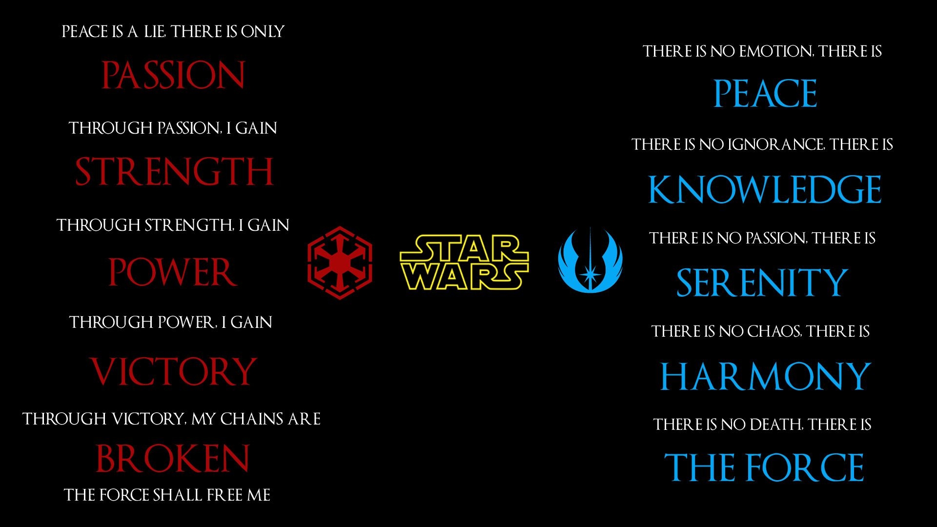 1920x1080 I made a Star Wars Wallpaper of the Sith and Jedi Codes. Star wars picture, Star wars wallpaper, Star wars, Desktop