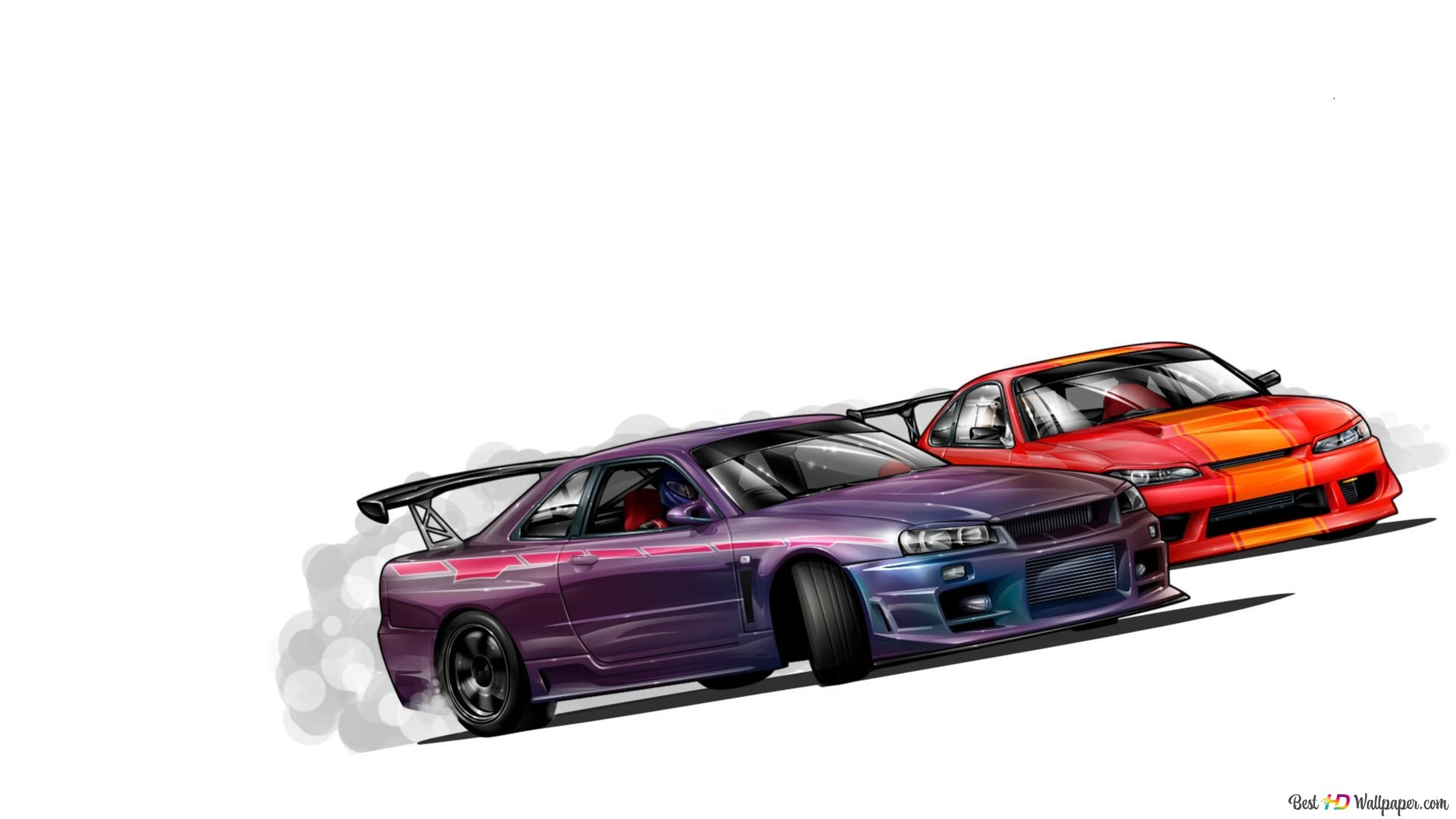 2400x1350 Purple and orange nissan skyline gtr r34 4K wallpaper download, Desktop