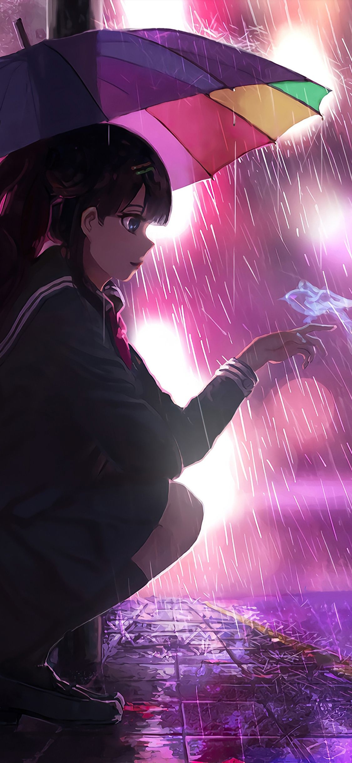 1130x2440 Umbrella Rain Anime Girl 4k iPhone XS, iPhone iPhone X HD 4k Wallpaper, Image, Background, Photo and Picture, Phone