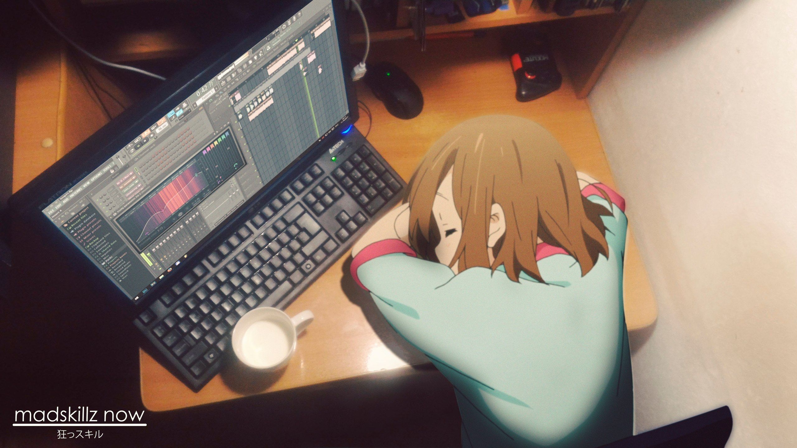 2560x1440 #watermarked, #Hirasawa Yui, #sleeping, #K ON!, #anime Girls, Wallpaper, Desktop