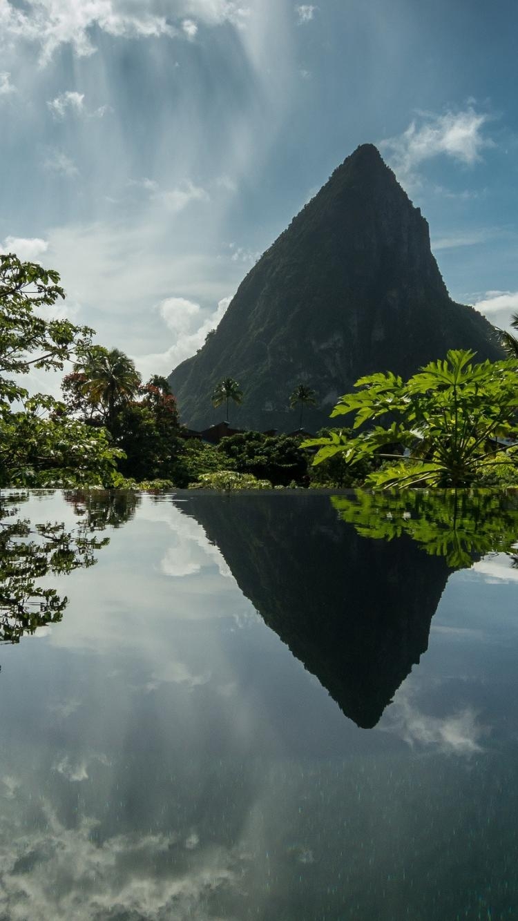 750x1340 Caribbean landscapes mountains reflections saint lucia wallpaper, Phone