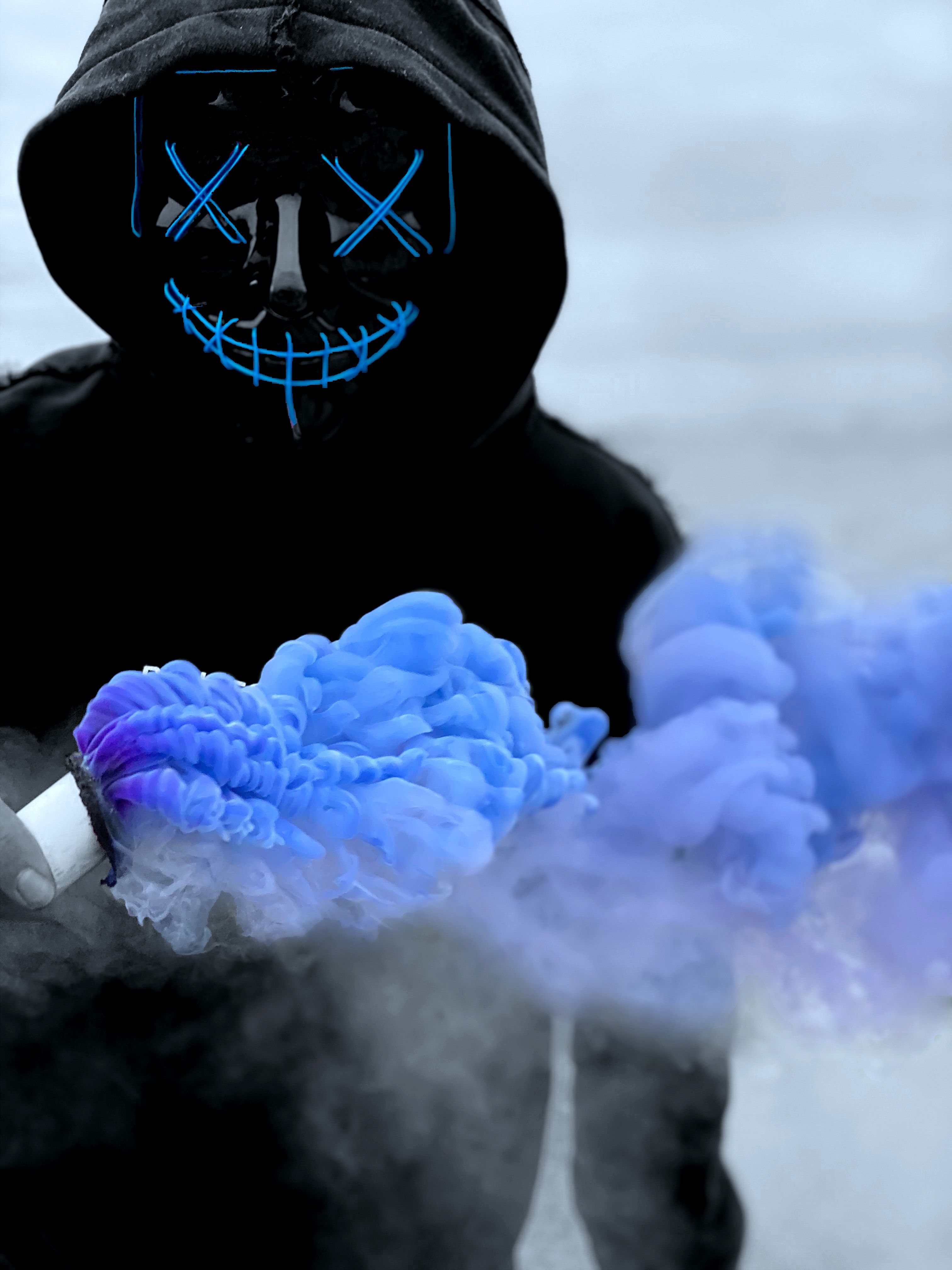 3030x4040 Free of 3D neon hacker mask, color smoke bombs, halloween, Phone