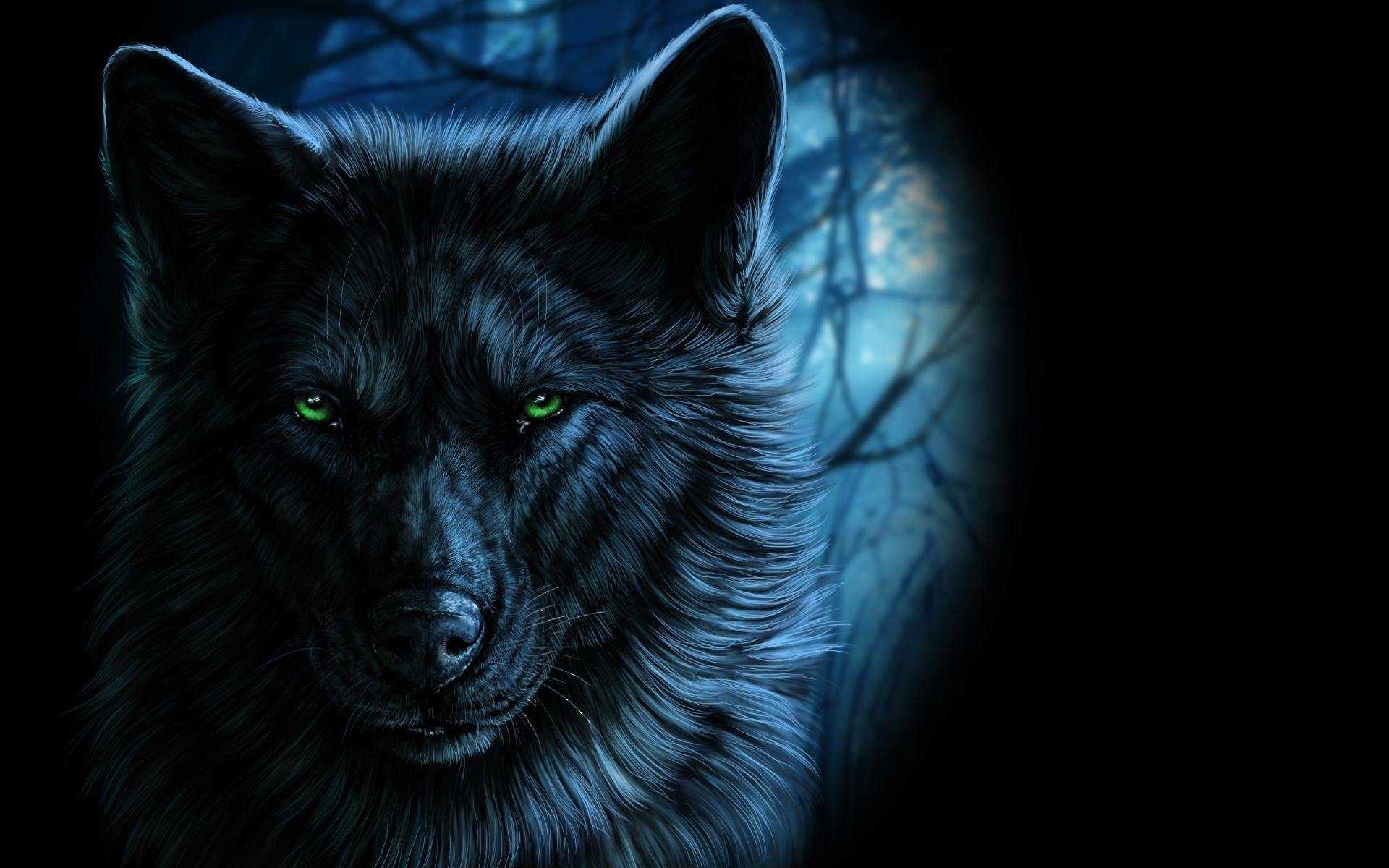 1920x1200 Fantasy Portrait Of Wolf With Green Eyes In The Dark By Wolfroad, Desktop