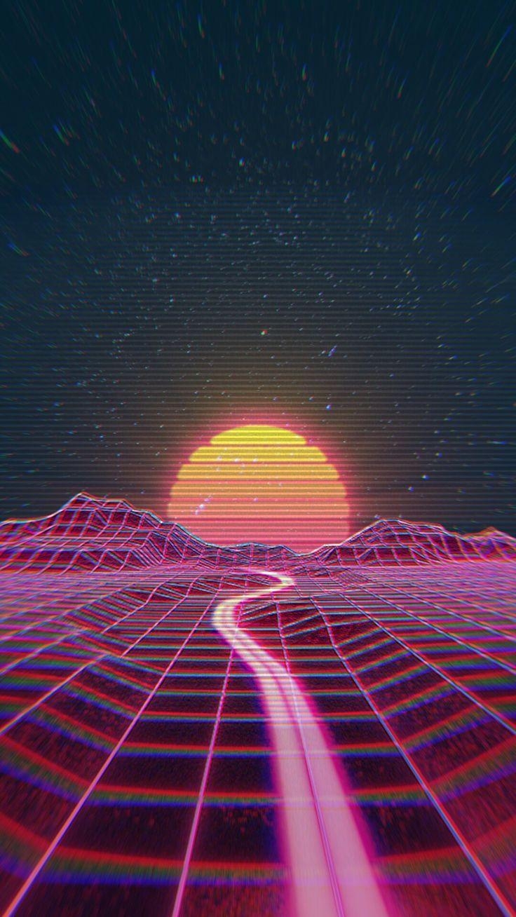 740x1310 Retro wave synth wave. Rainbow Synthwave. Vaporwave, Phone