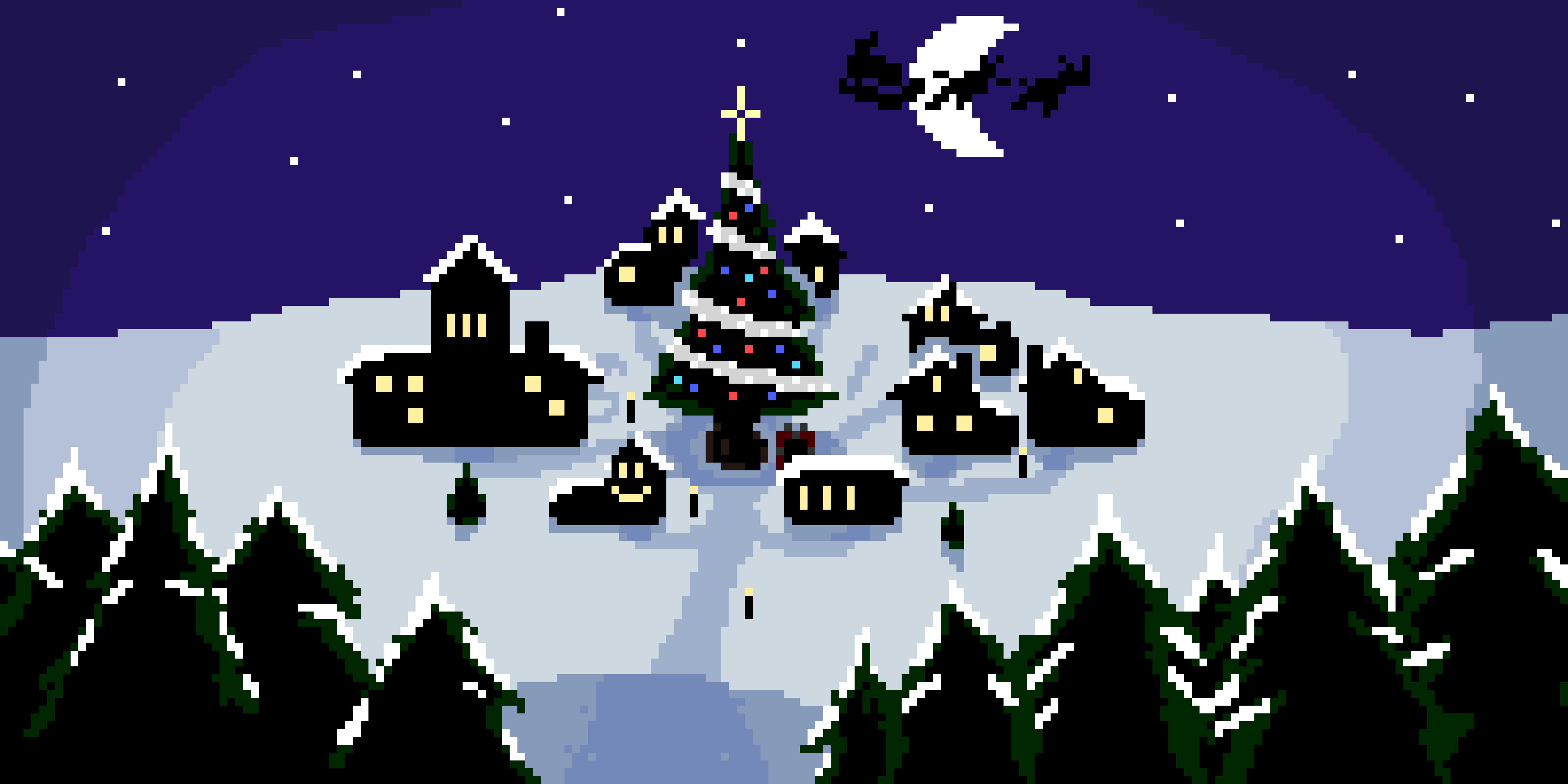 6000x3000 Christmas Village Pixel Art, Dual Screen