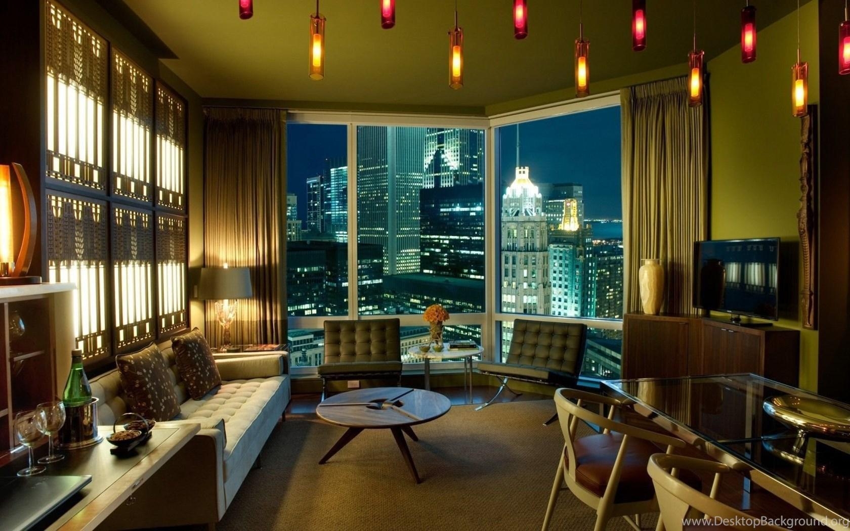 1680x1050 Cozy Living Room With A View Of The Big City Wallpaper And Image, Desktop