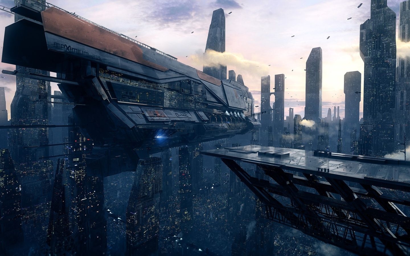 1440x900 Spaceship Scifi City  Resolution HD 4k Wallpaper, Desktop