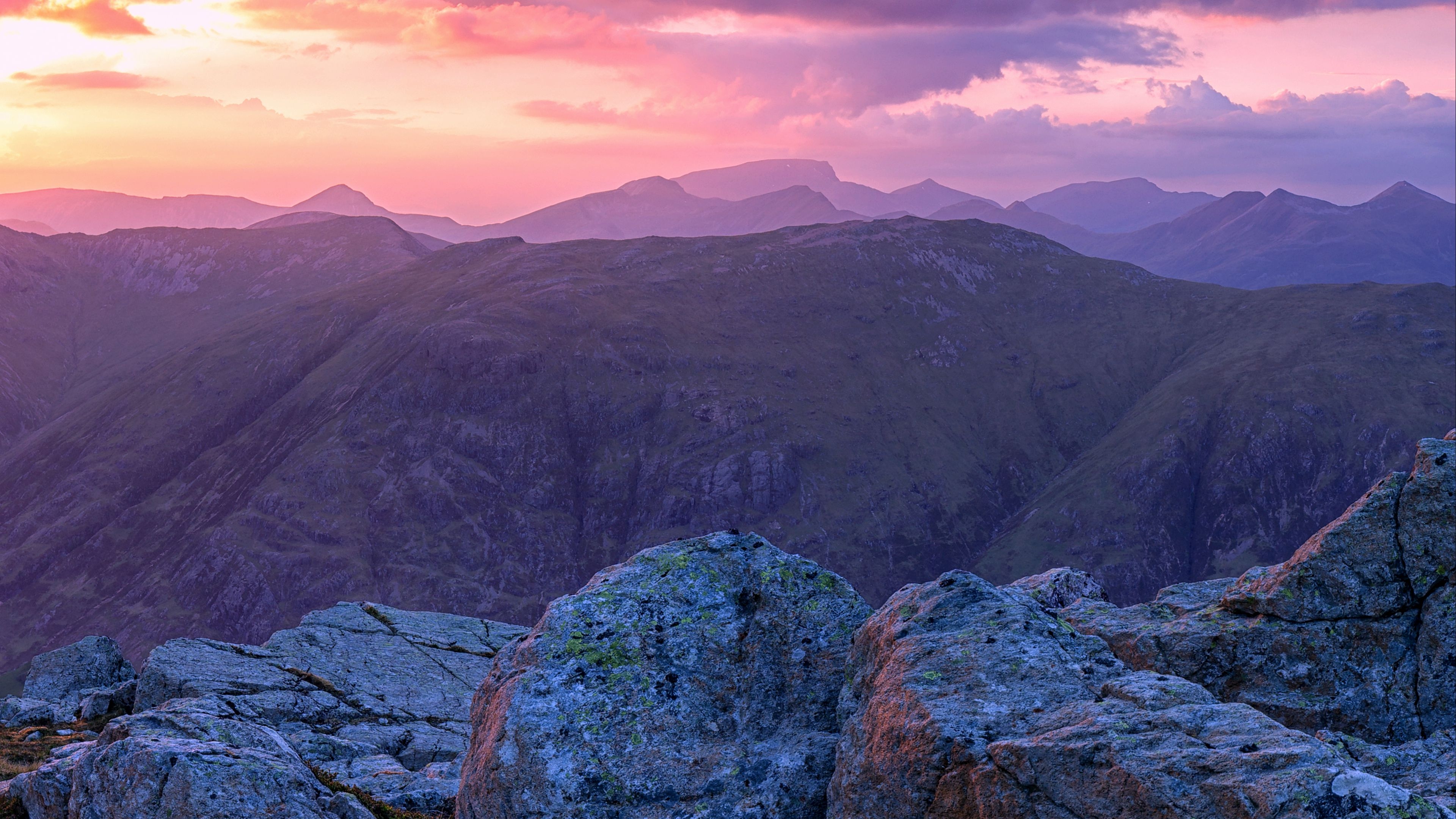 3840x2160 Wallpaper / mountains, stones, sunset, sky, scotland, 4k free download, Desktop