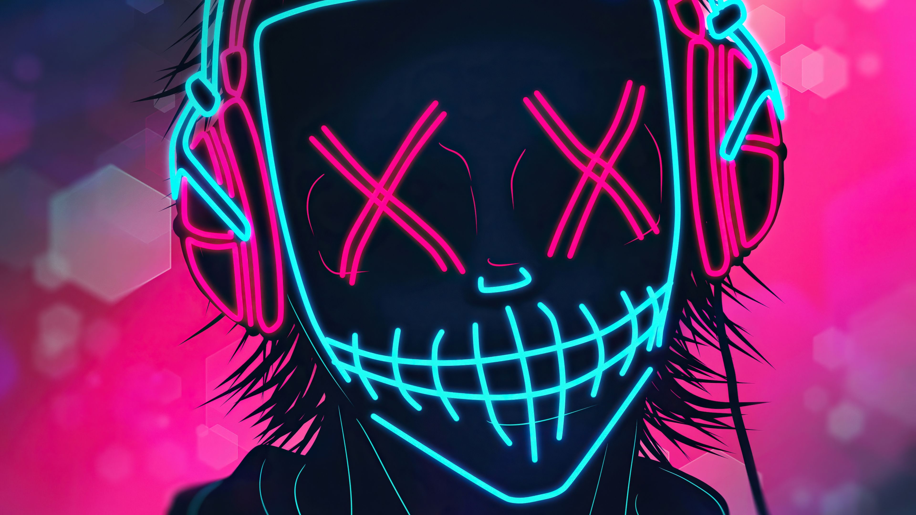 3840x2160 Wallpaper 4k Mask Boy Listening Music Neon 4k Mask Boy Listening Music Neon 4k wallpaper, Desktop