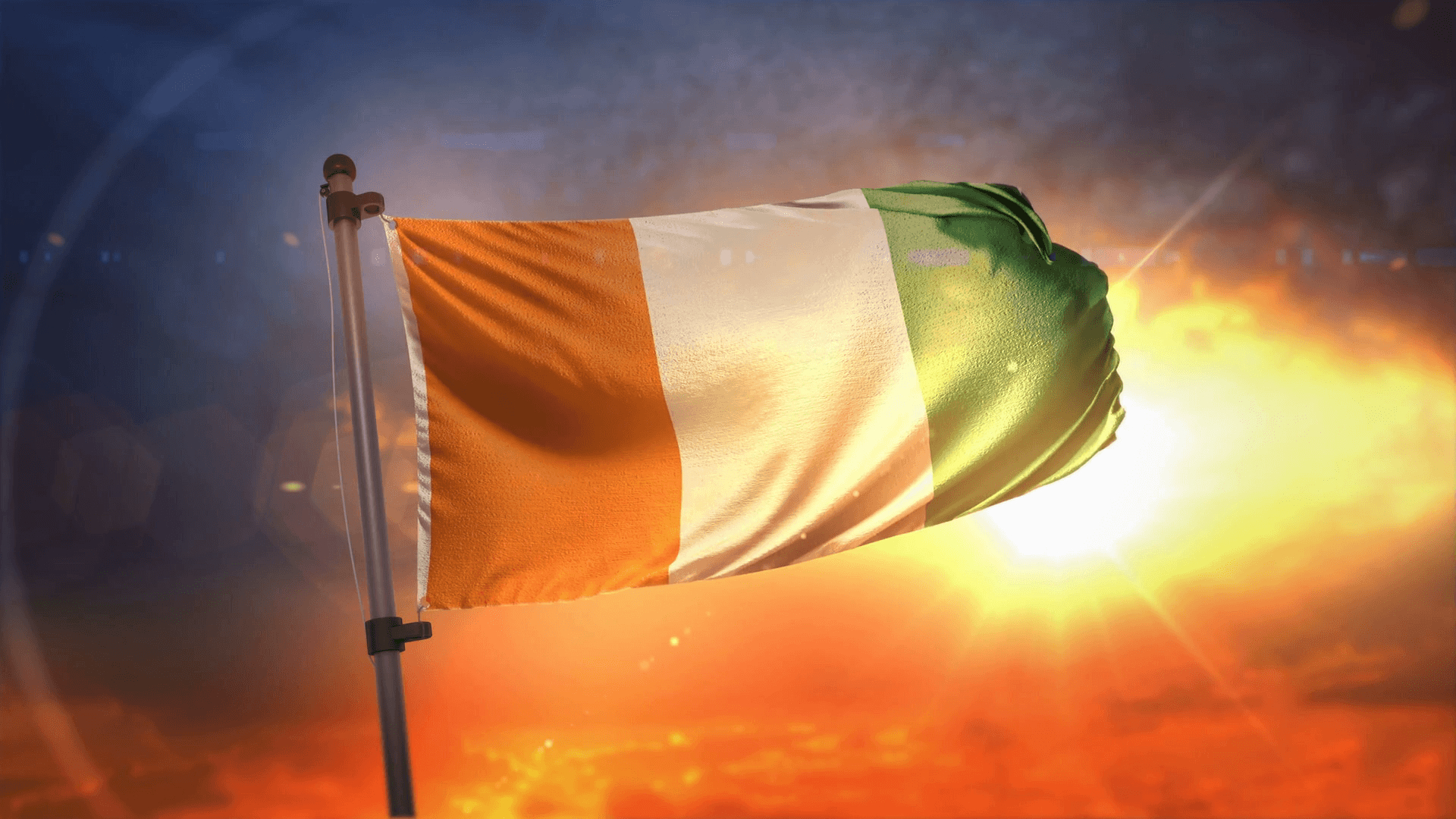 1920x1080 Ivory Coast Flag Backlit At Beautiful Sunrise Loop Slow Motion 4K, Desktop