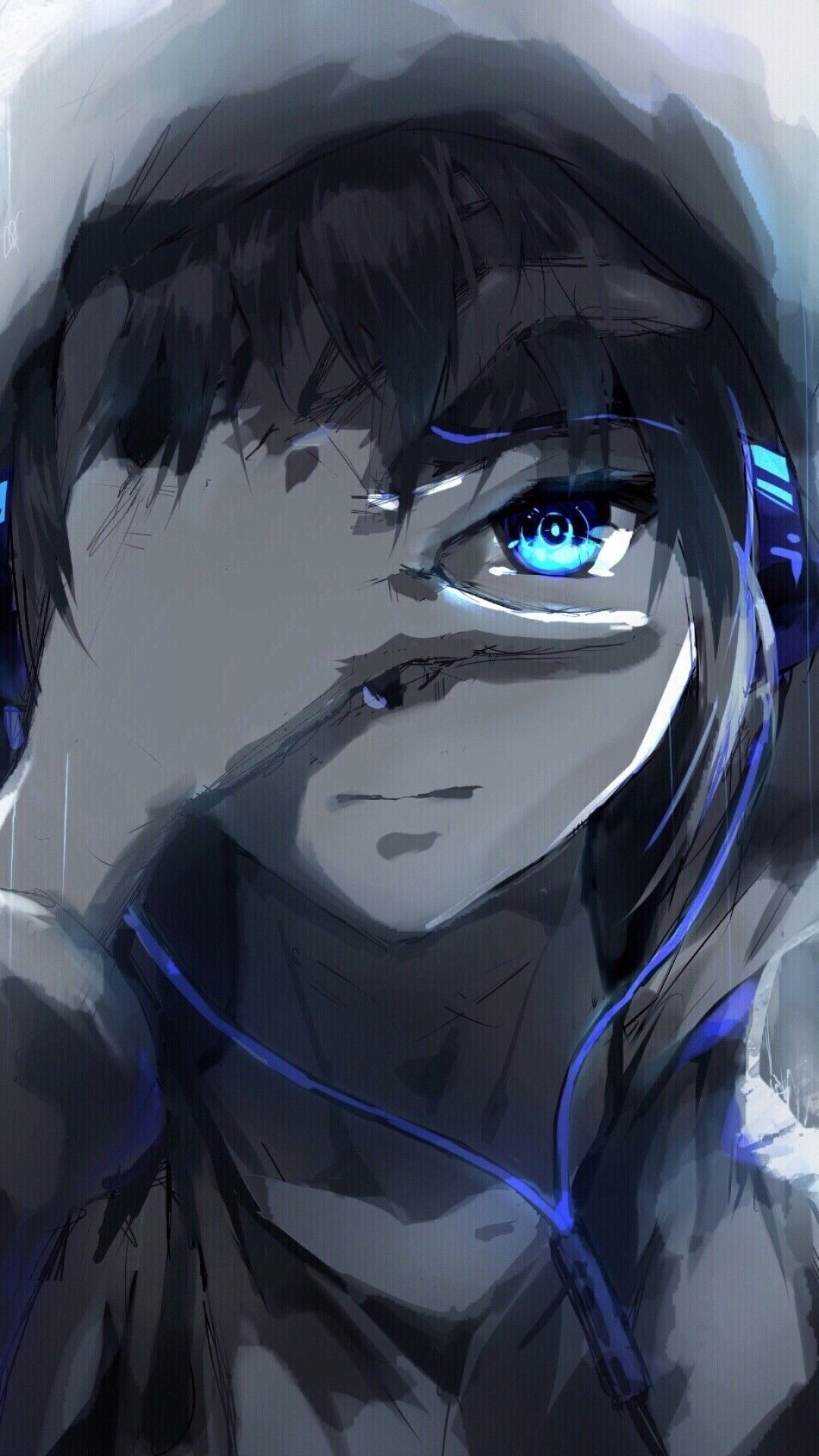 1080x1920 Anime Boy, Hoodie, Blue Eyes, Headphones, Painting. Ilustrasi karakter, Karakter animasi, Orang animasi, Phone