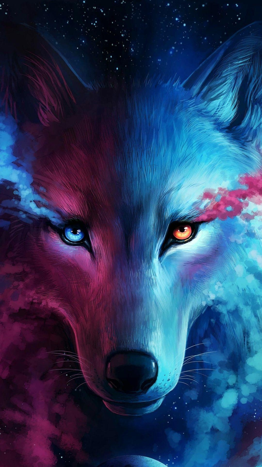 1080x1920 Pink And Blue Wolf Wallpaper, Phone