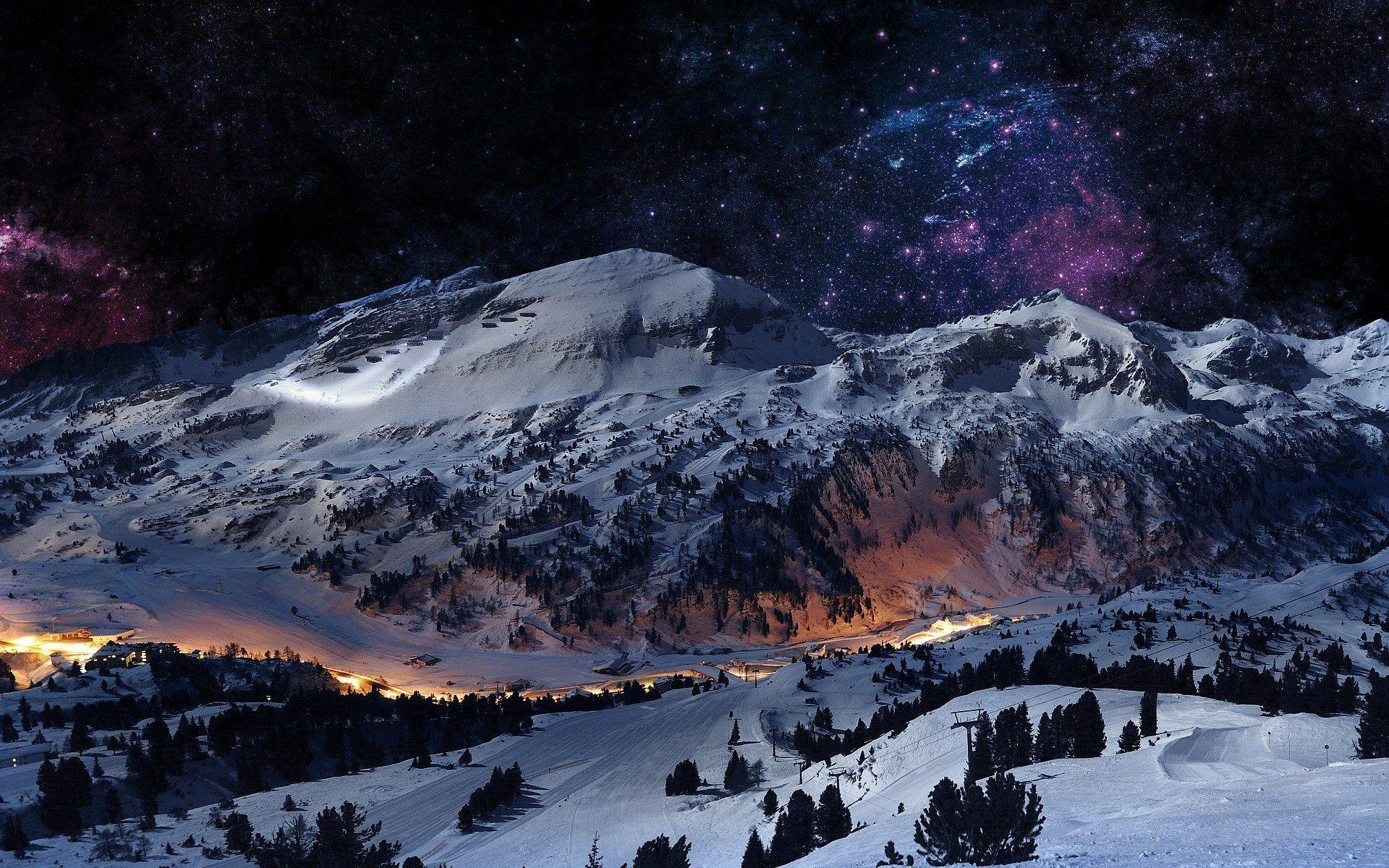 1920x1200 Winter Night Mountain Wallpaper, Desktop