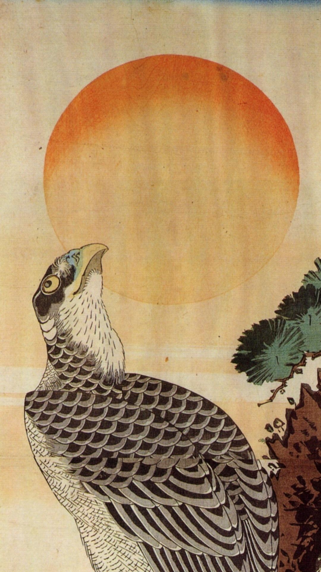 1080x1920 Artwork falcon bird katsushika hokusai.hdwallsbox.com, Phone