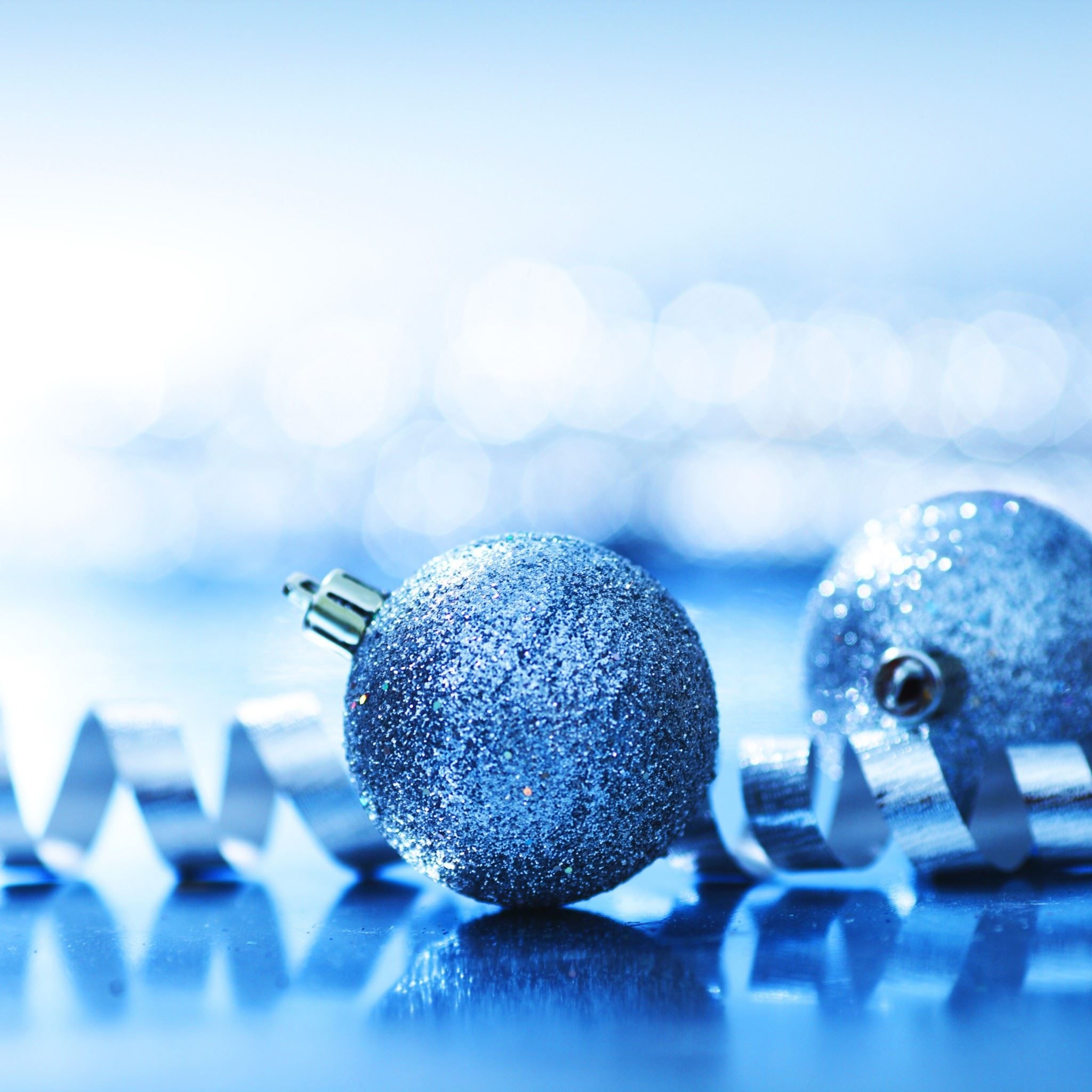 2050x2050 Blue Glitter Christmas Balls iPad Air Wallpaper Free Download, Phone