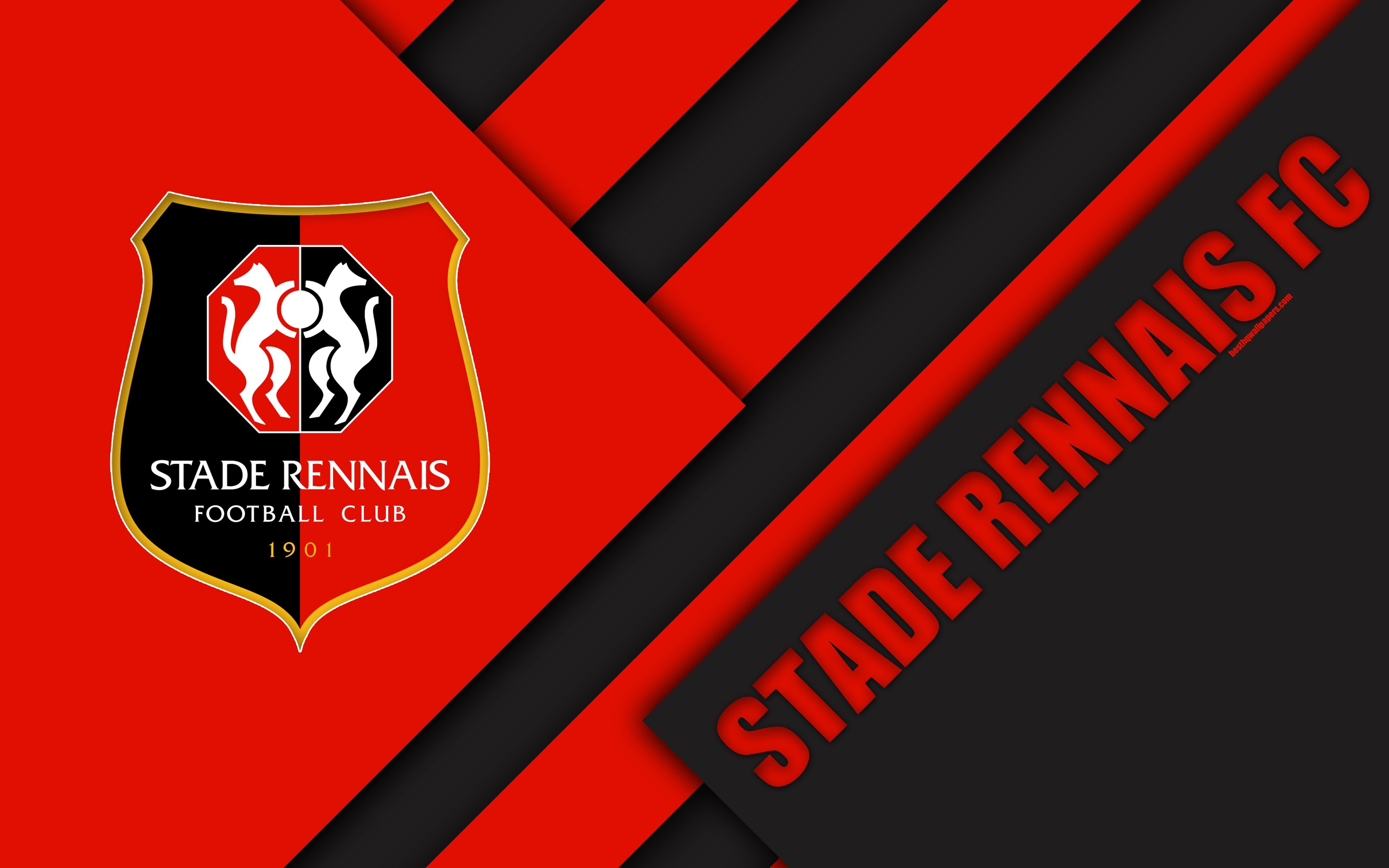 3840x2400 Download wallpaper Stade Rennais FC, 4k, material design, logo, Desktop