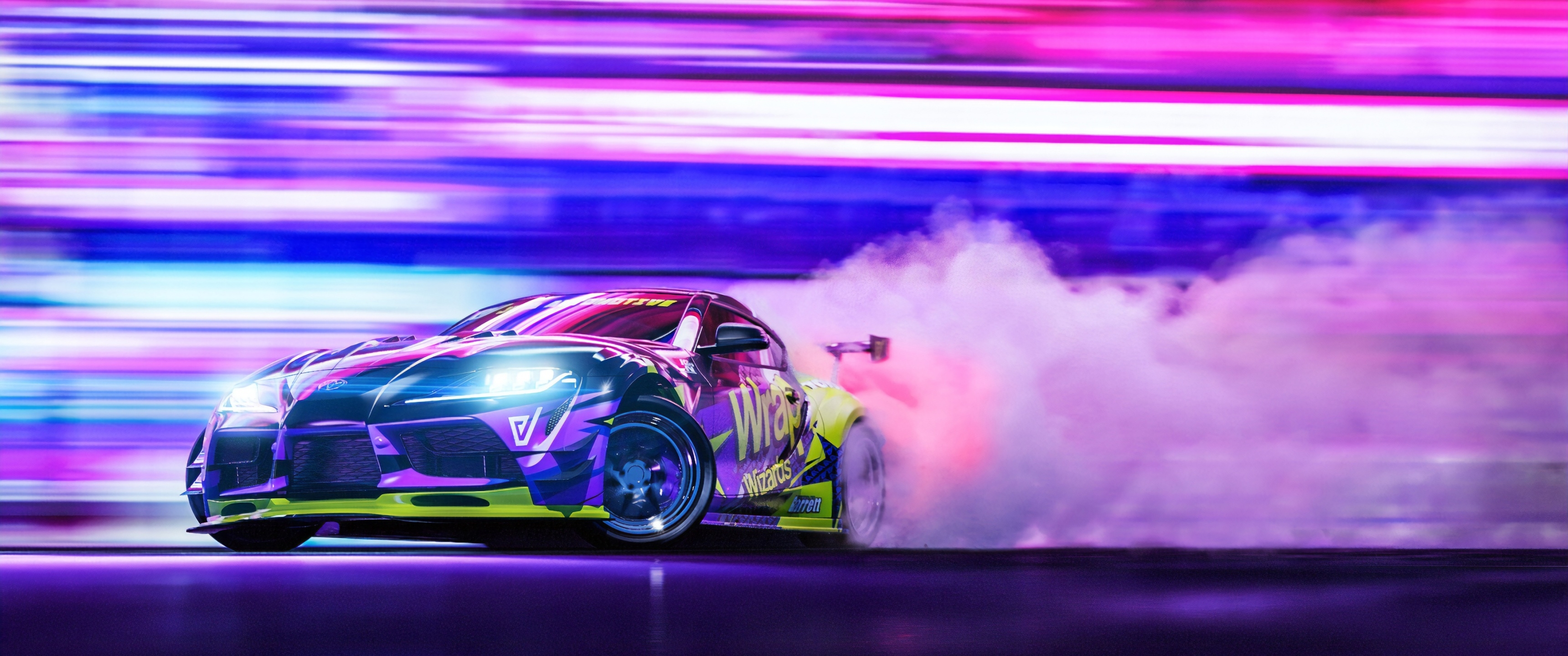 3440x1440 Toyota Supra Wallpaper 4K, Drift, Colorful, Cars, Dual Screen