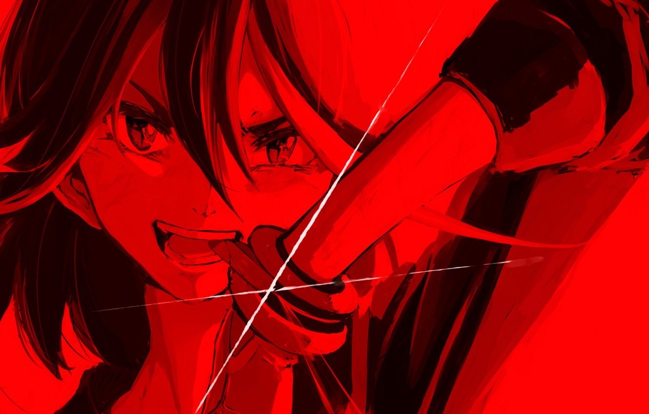 1340x850 Wallpaper red, red, Matoi Ryuuko, smile, kill la kill, anime, Desktop