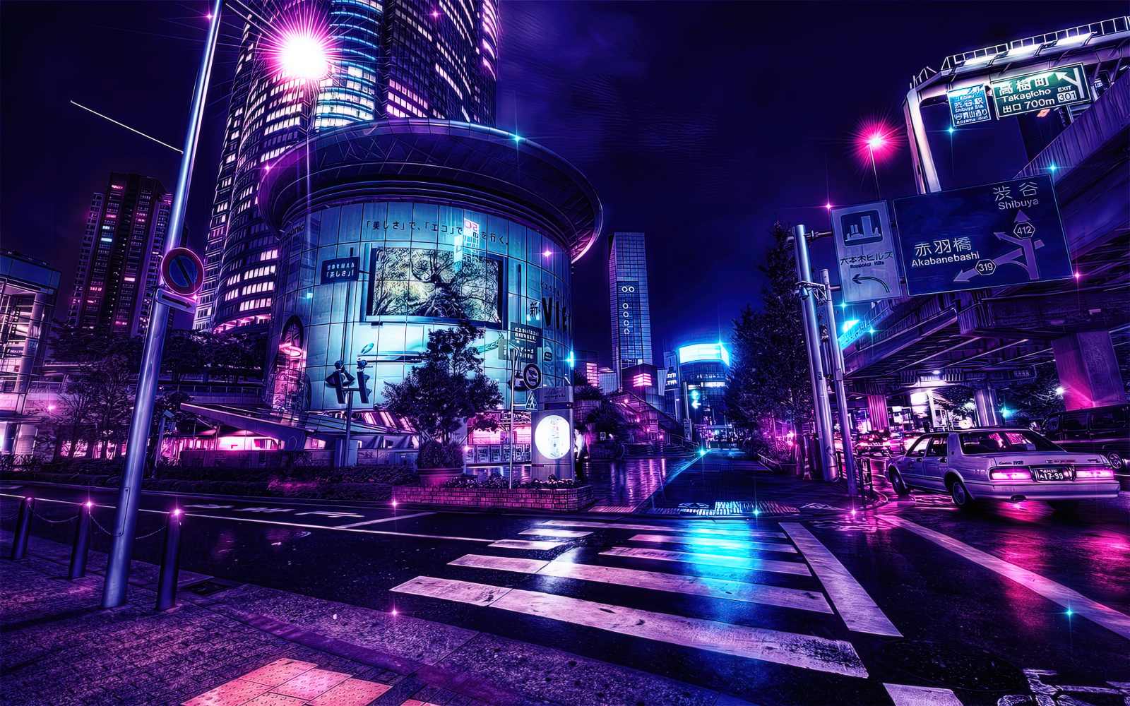 1600x1000 Wallpaper, anime wallpaper, city, Tokyo, edit, Photohop, neo noir, Color Burst, Asia, Japan, cityscape, digital art, traffic, street, sky, night, lights 2880x1800, Desktop