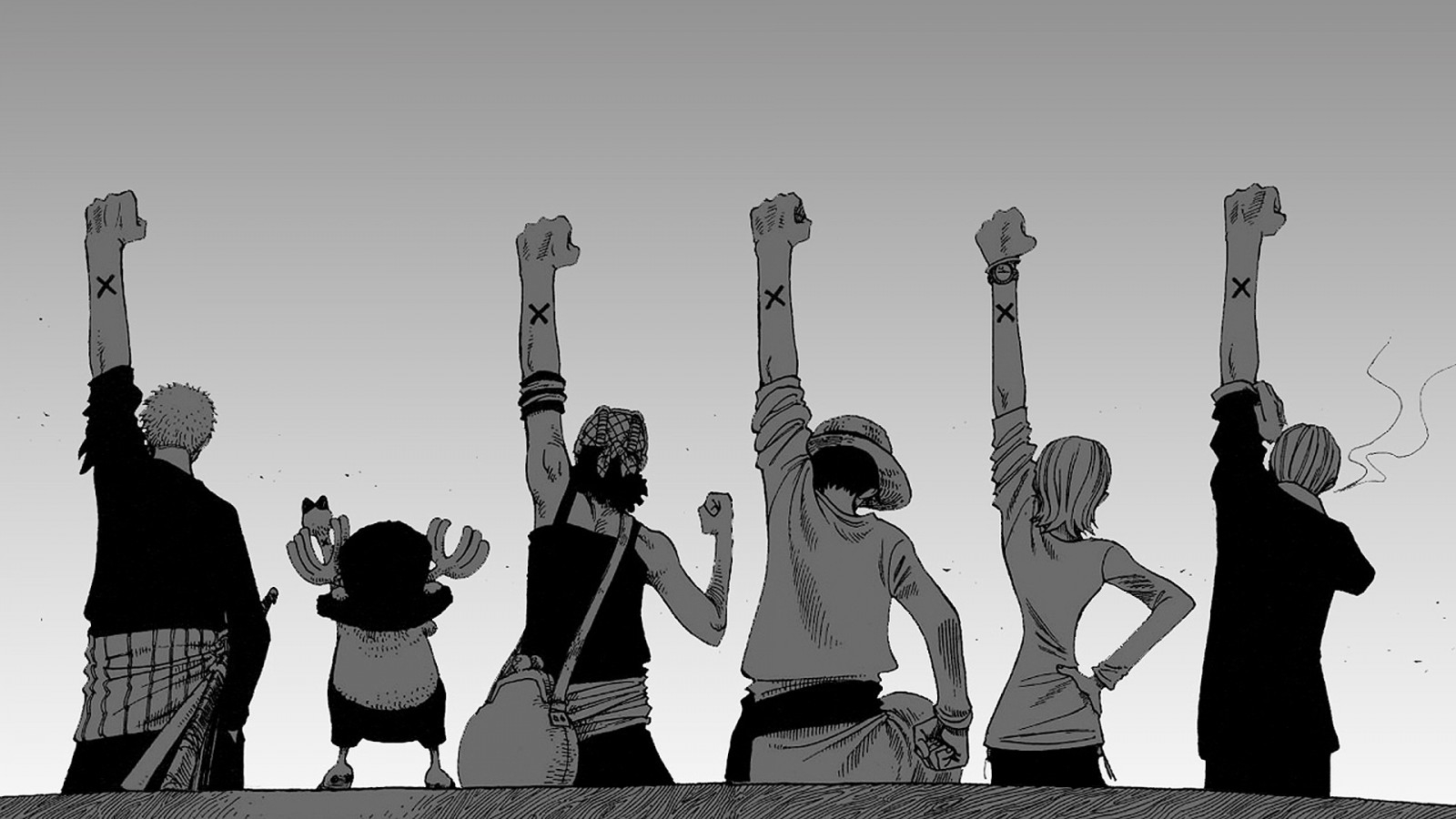 1600x900 people, black, illustration, monochrome, photography, silhouette, One Piece, Sanji, Monkey D Luffy, Roronoa Zoro, Nami, Tony Tony Chopper, Usopp, ART, photograph, black and white, monochrome photography. Mocah HD Wallpaper, Desktop