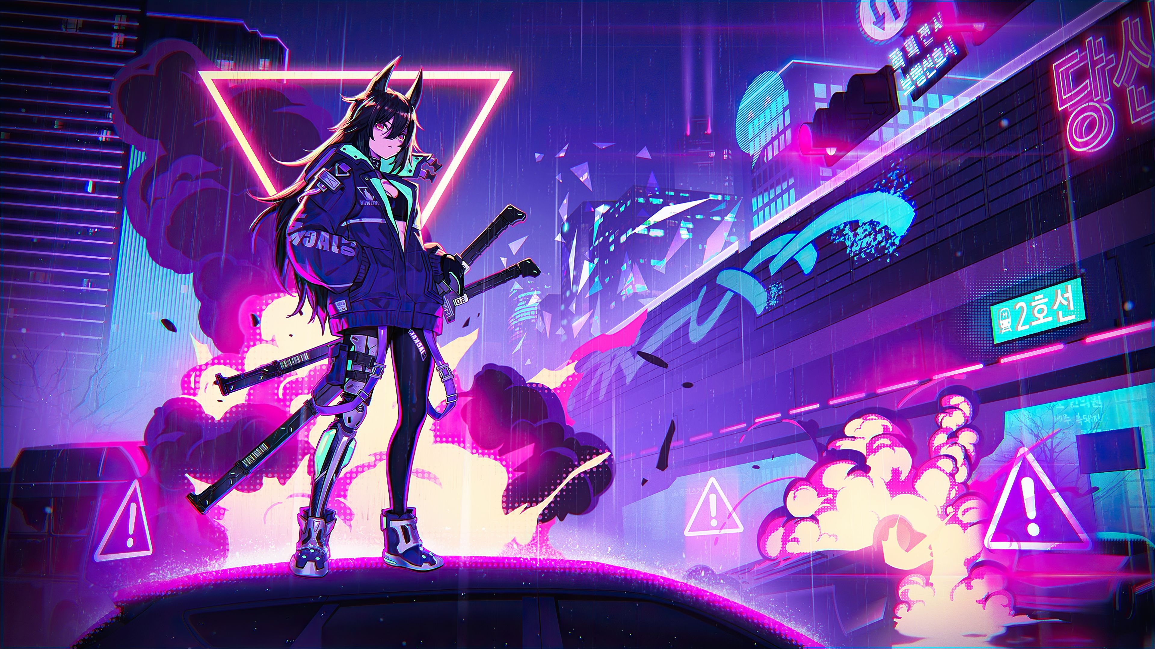 3840x2160 Katana Anime Girl Neon 4k, HD Anime, 4k Wallpaper, Image, Desktop