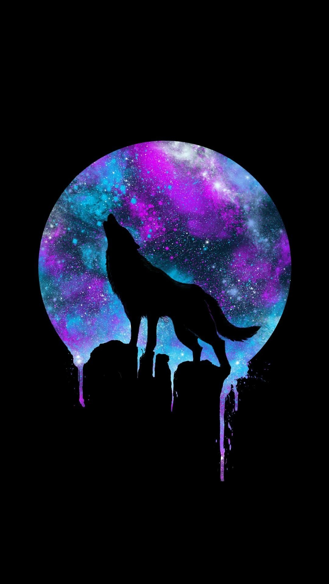 1080x1920 Wolf Howling at the Moon Galaxy For Tech, Phone