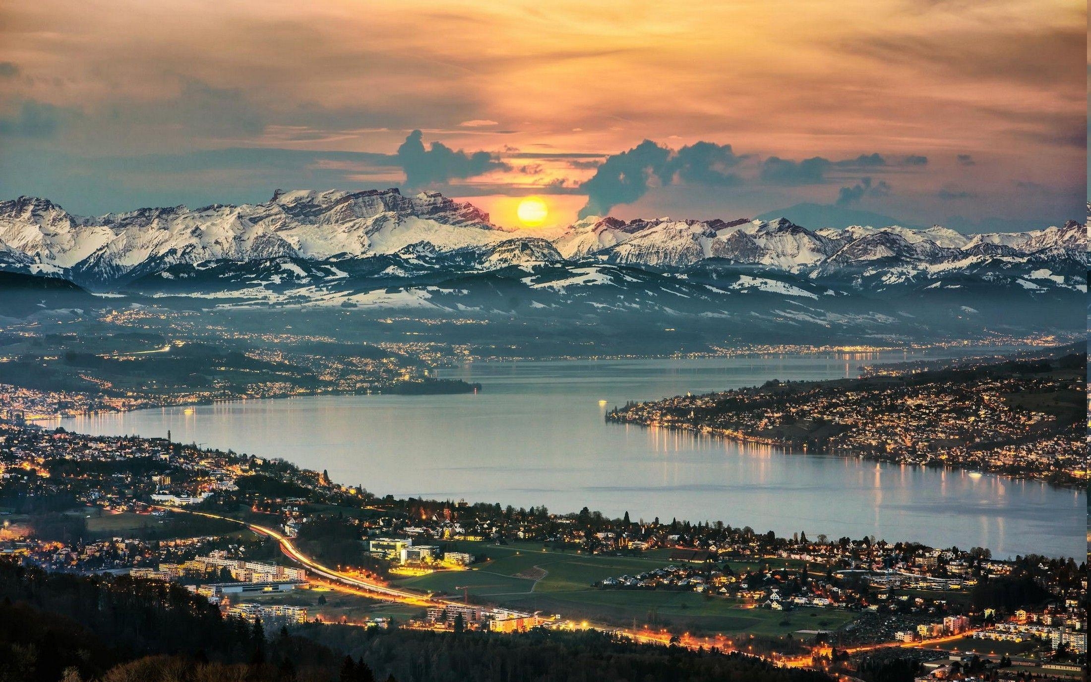 2200x1380 nature, Landscape, Panoramas, Lake, Zurich, Switzerland, Cityscape, Desktop