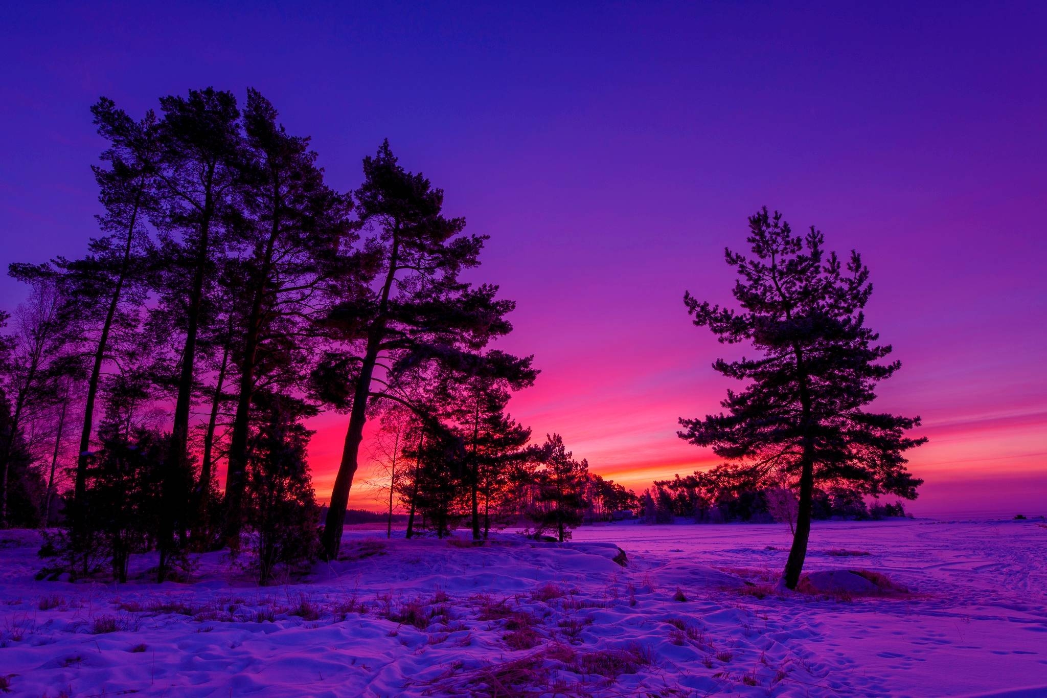 2050x1370 HD Winter Sunset Wallpaper, Desktop