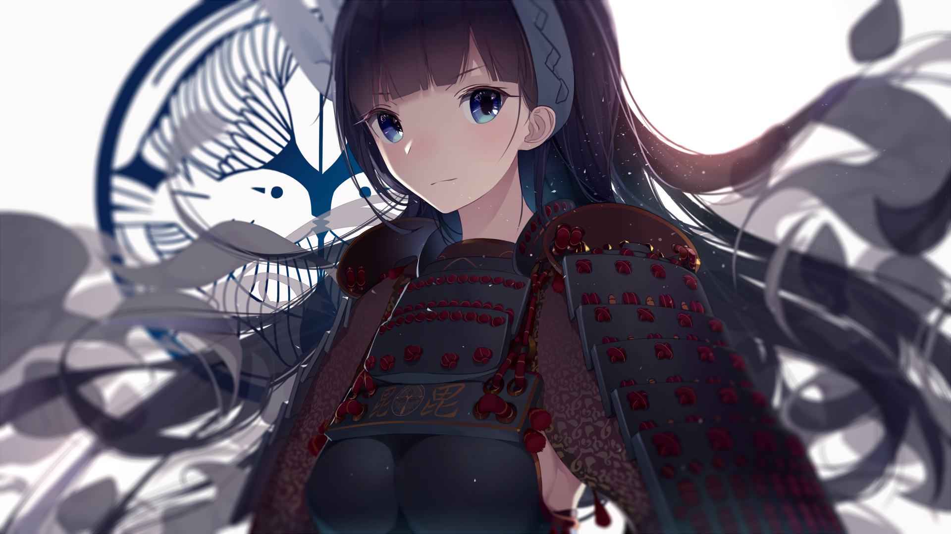 1920x1080 dark hair, armor, samurai, anime, blue eyes, Oshiro Project (px) on Wallls.com, Desktop