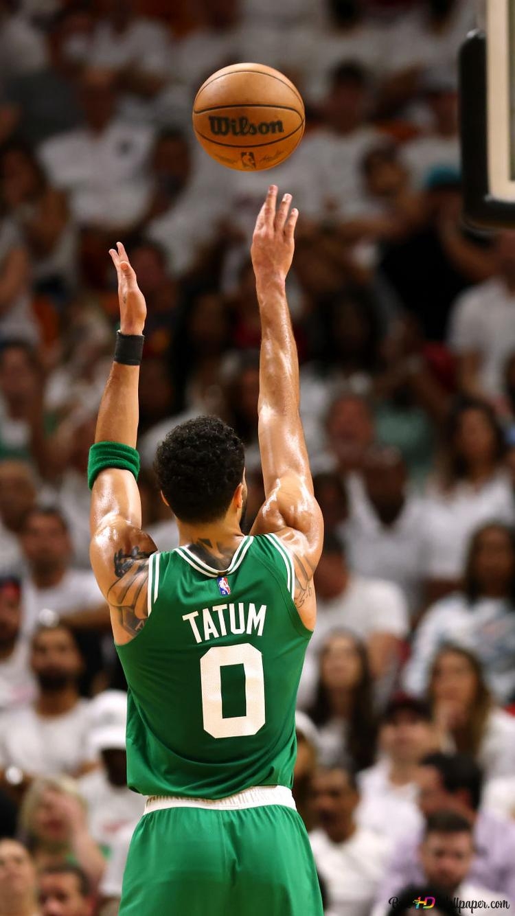 750x1340 Jayson Tatum of the Boston Celtics throwing a ball into the basketball hoop in the crowd at the stadium 2K wallpaper download, Phone