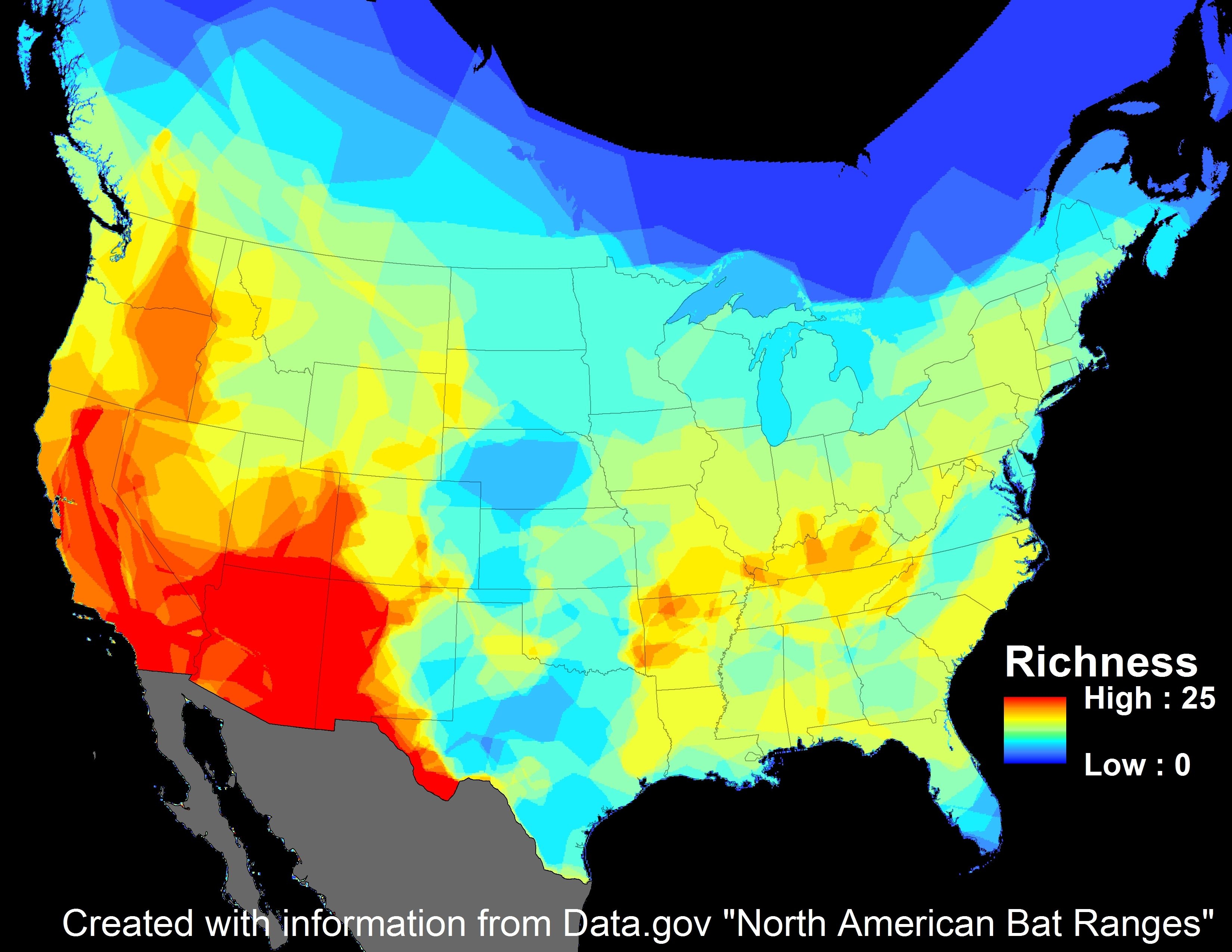 3300x2550 A map of bat diversity in the U.S, Desktop