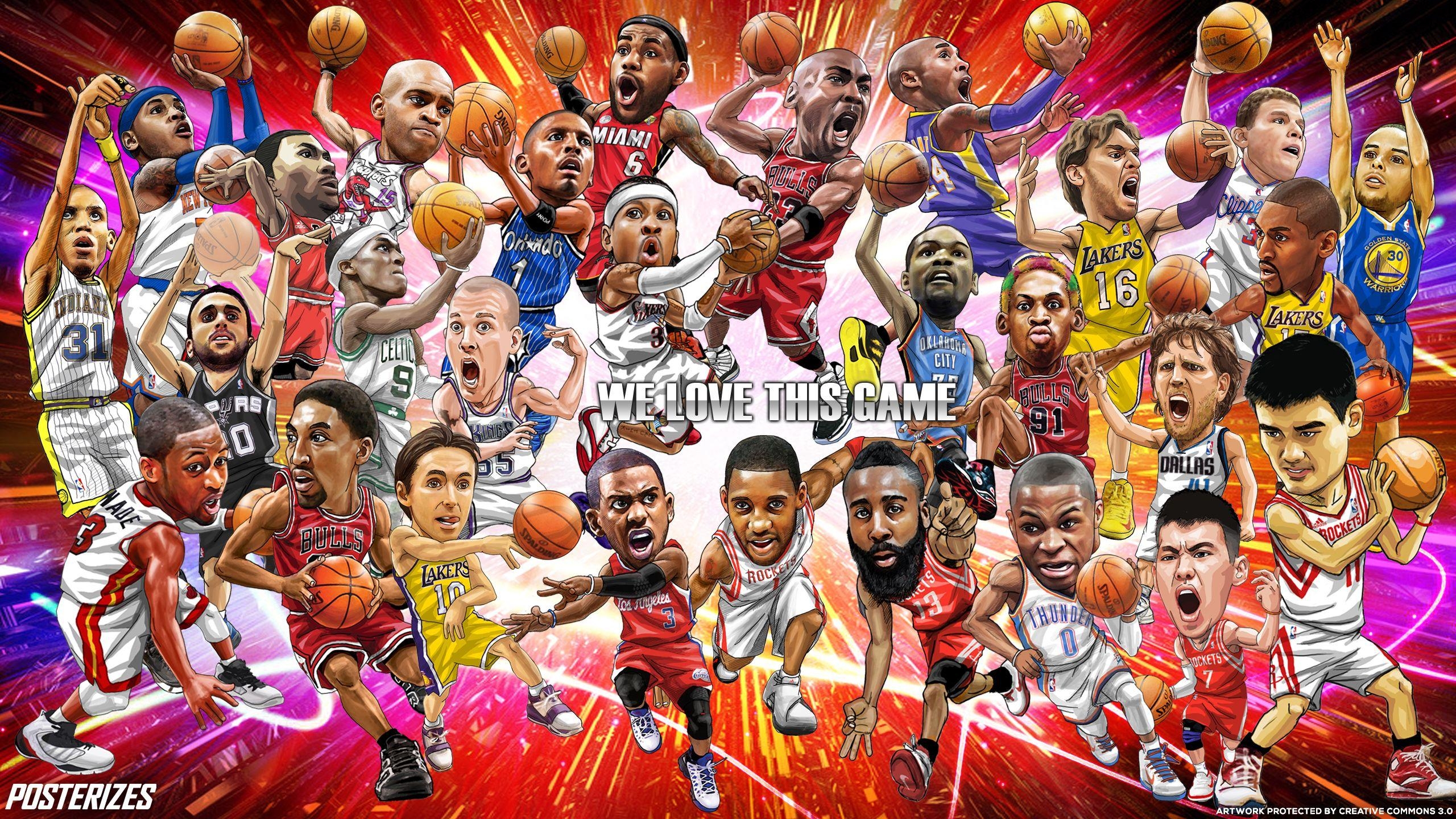 2560x1440 NBA Past and Present Cartoon Wallpaper. Ball. Nba picture, Desktop