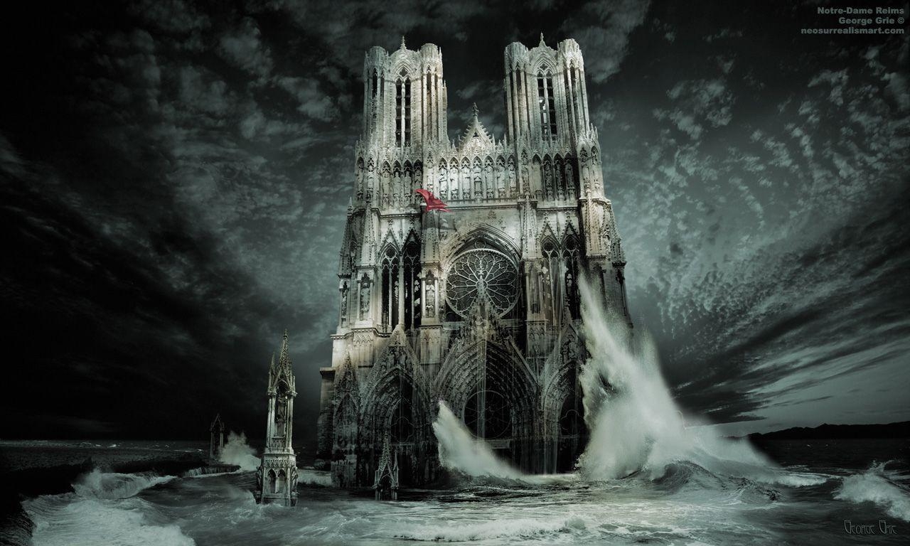 1280x770 Cathedral Of Notre Dame, Our Lady Reims: Surreal Art Print, Poster, Desktop