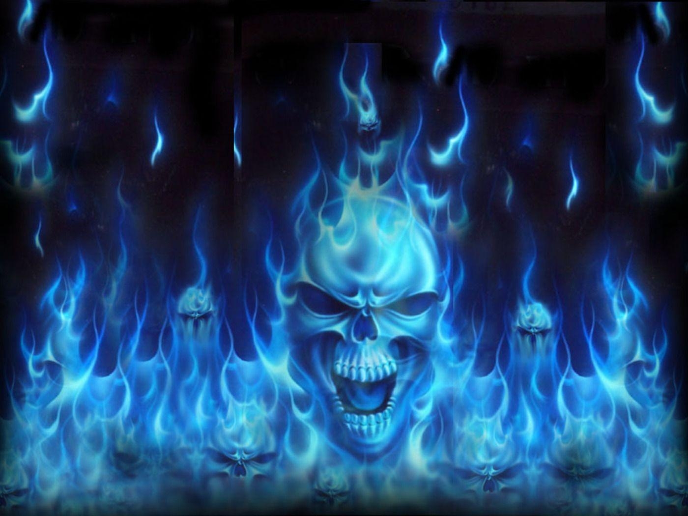 1400x1050 Blue Fire Skull Wallpaper, Desktop