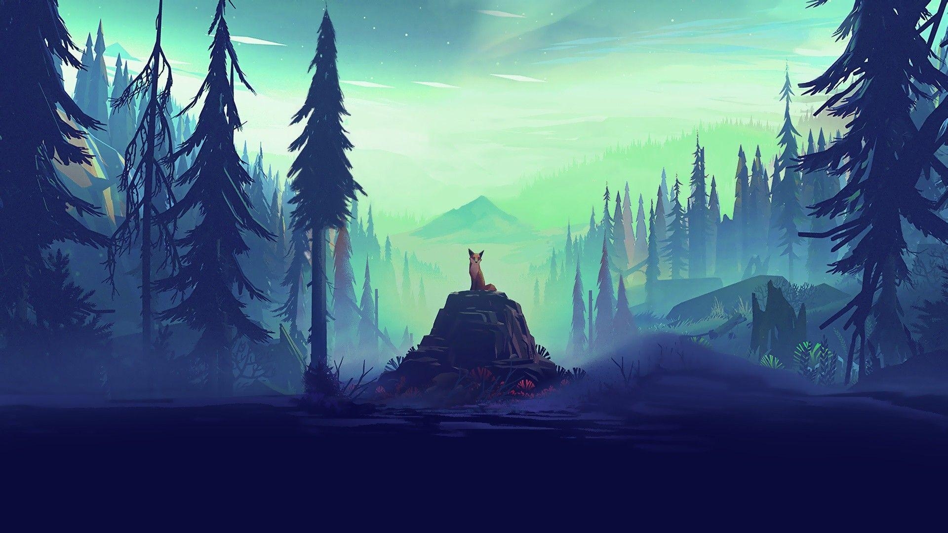 1920x1080 Fox In The Dark Forest Art Wallpaper. Wallpaper Studio 10, Desktop