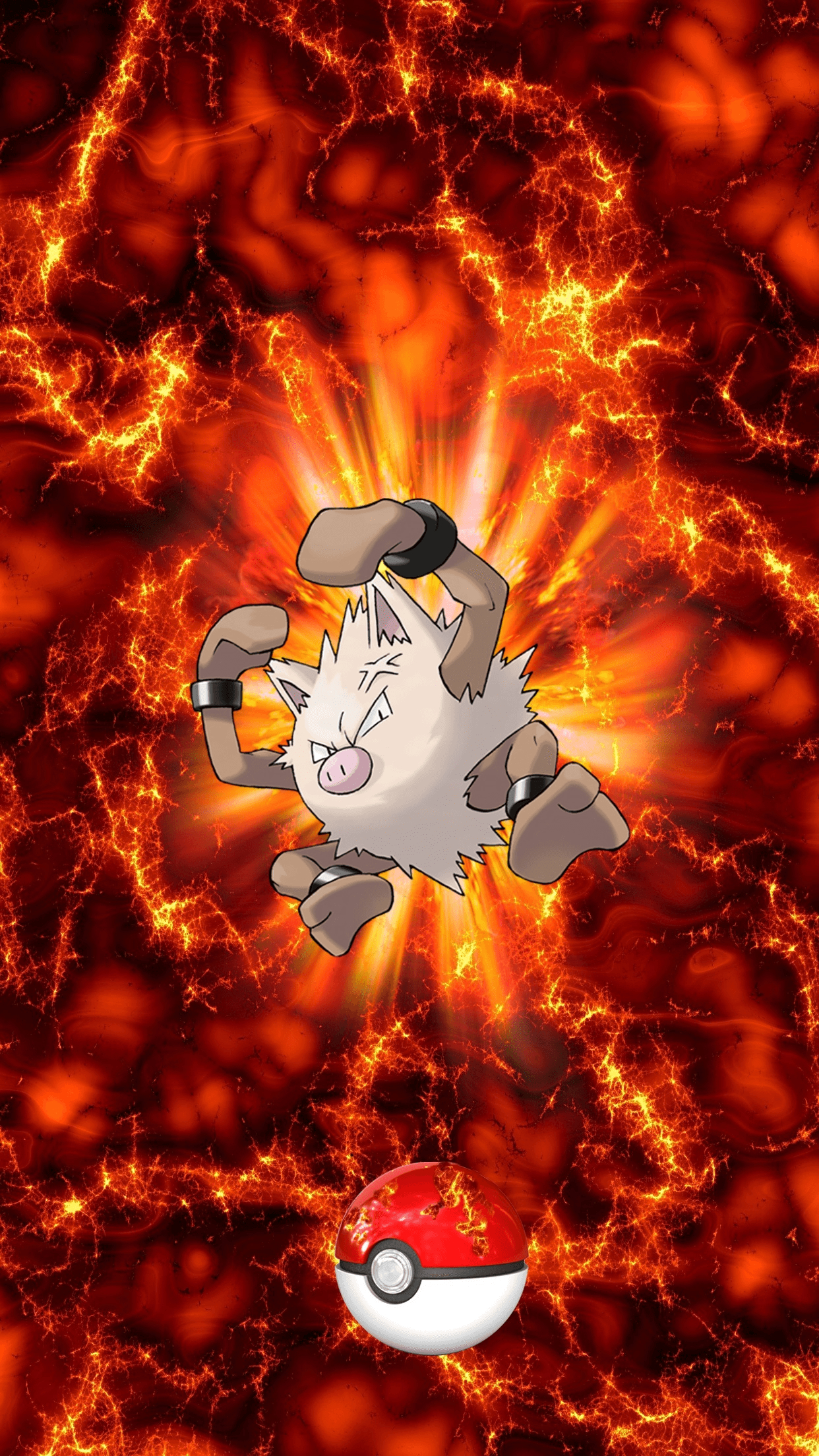 1250x2210 Fire Pokeball Primeape Okorizaru Mankey, Phone