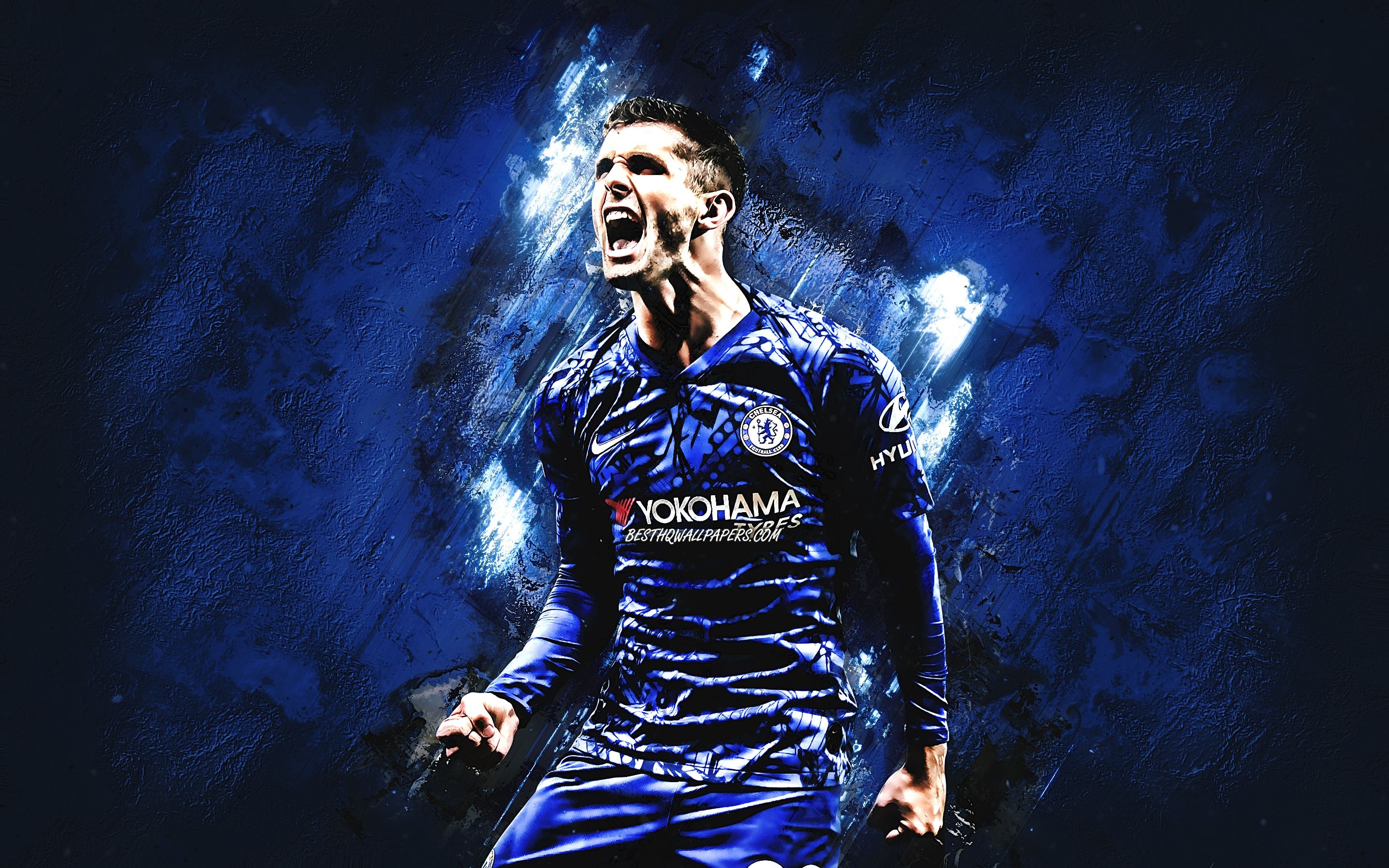 2880x1800 Download wallpaper Christian Pulisic, Chelsea FC, american football player, portrait, blue stone background, Premier League, England, football, Pulisic Chelsea for desktop with resolution. High Quality HD picture wallpaper, Desktop