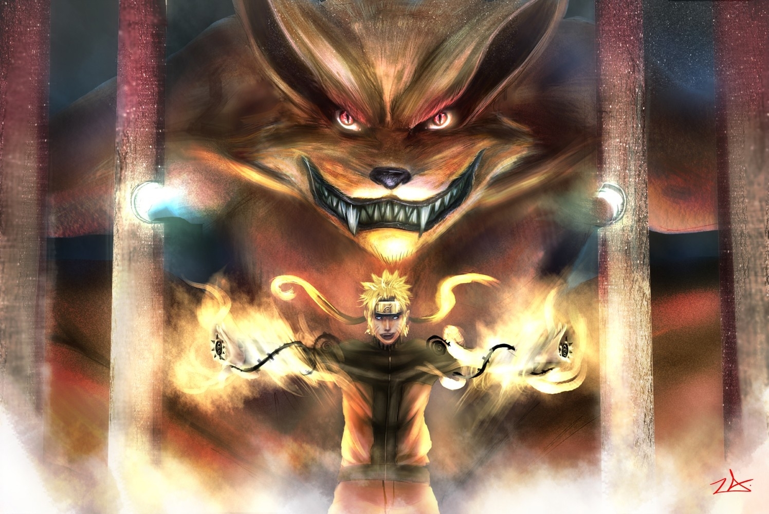 1500x1000 lights fire power naruto shippuden red eyes cage kyuubi teeth manga naruto uzumaki demon naruto 9 t, Desktop