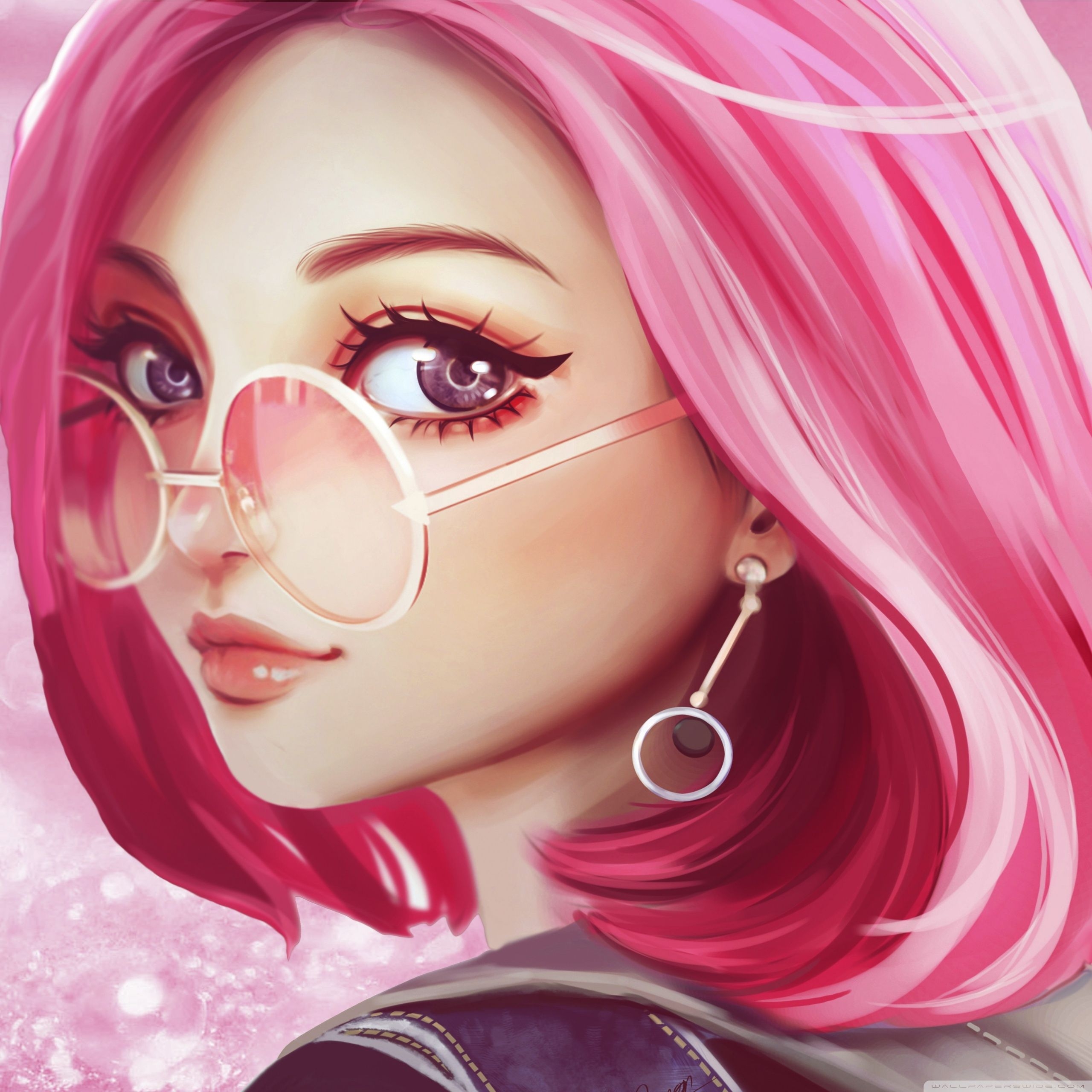 2560x2560 Pink Hair Wallpaper, Phone