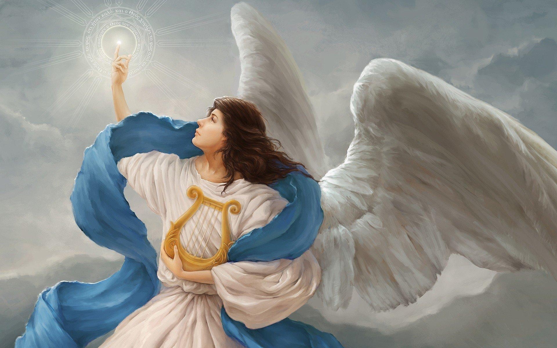 1920x1200 light symbol angel clouds harp wings HD wallpaper, Desktop