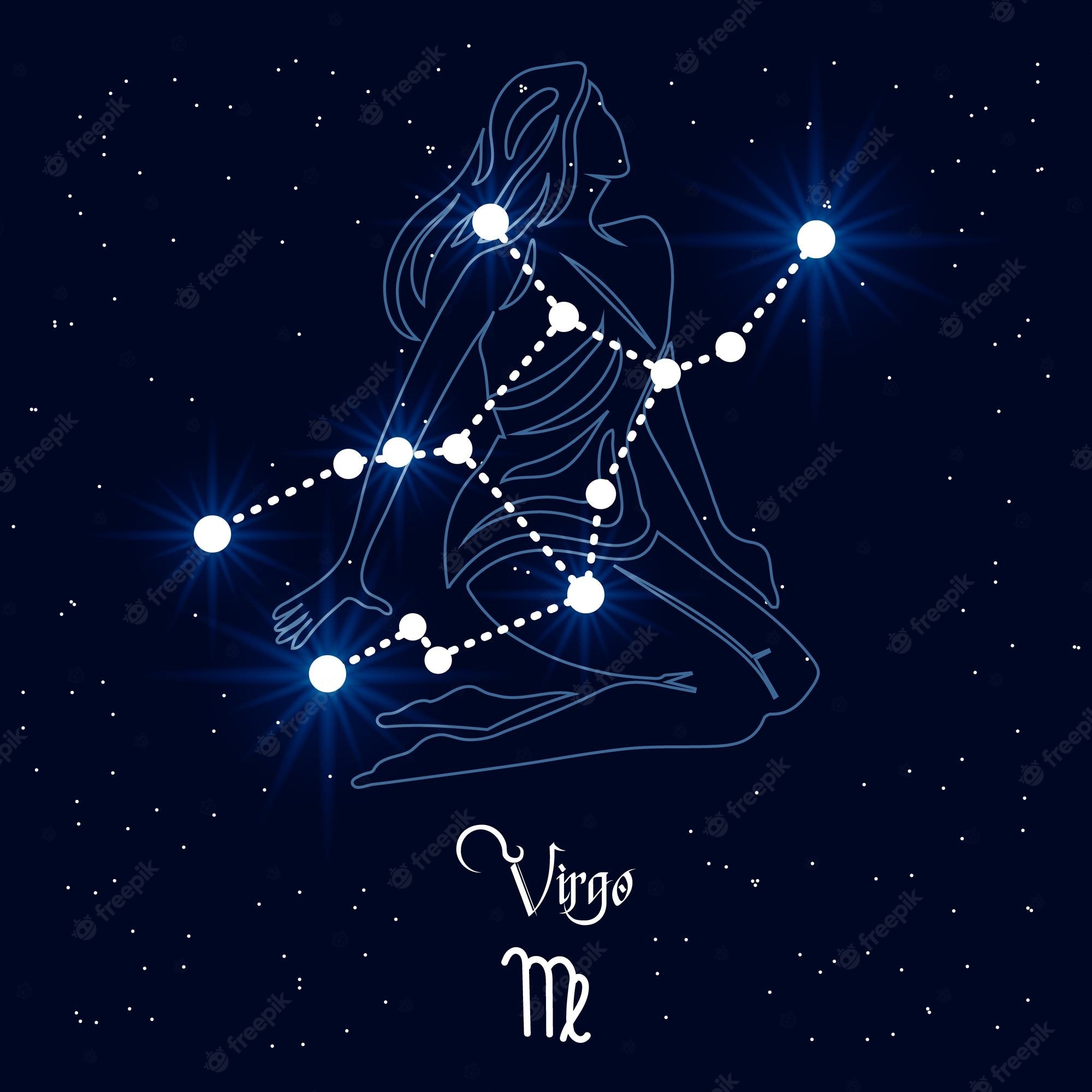 2000x2000 Premium Vector. Virgo, constellation and zodiac sign on the background of the cosmic universe. blue and white design, Phone