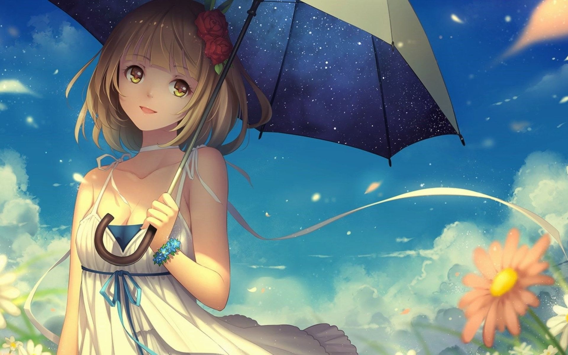 1920x1200 Wallpaper Anime girl, anime art, manga, kawaii, summer, umbrella • Wallpaper For You HD Wallpaper For Desktop & Mobile, Desktop